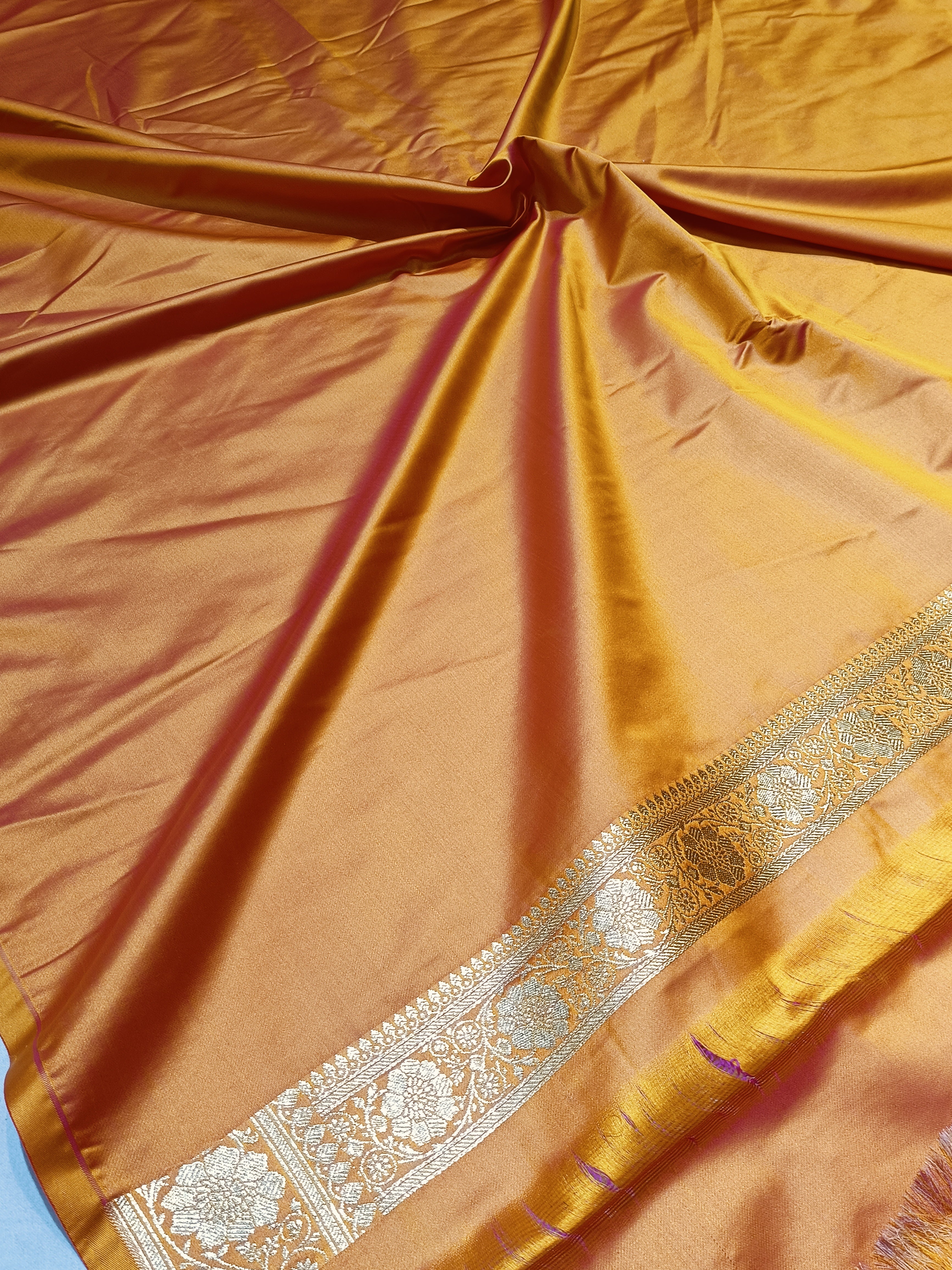 Banarasi Musterd Yellow Colur Silver Zari Meena Saree