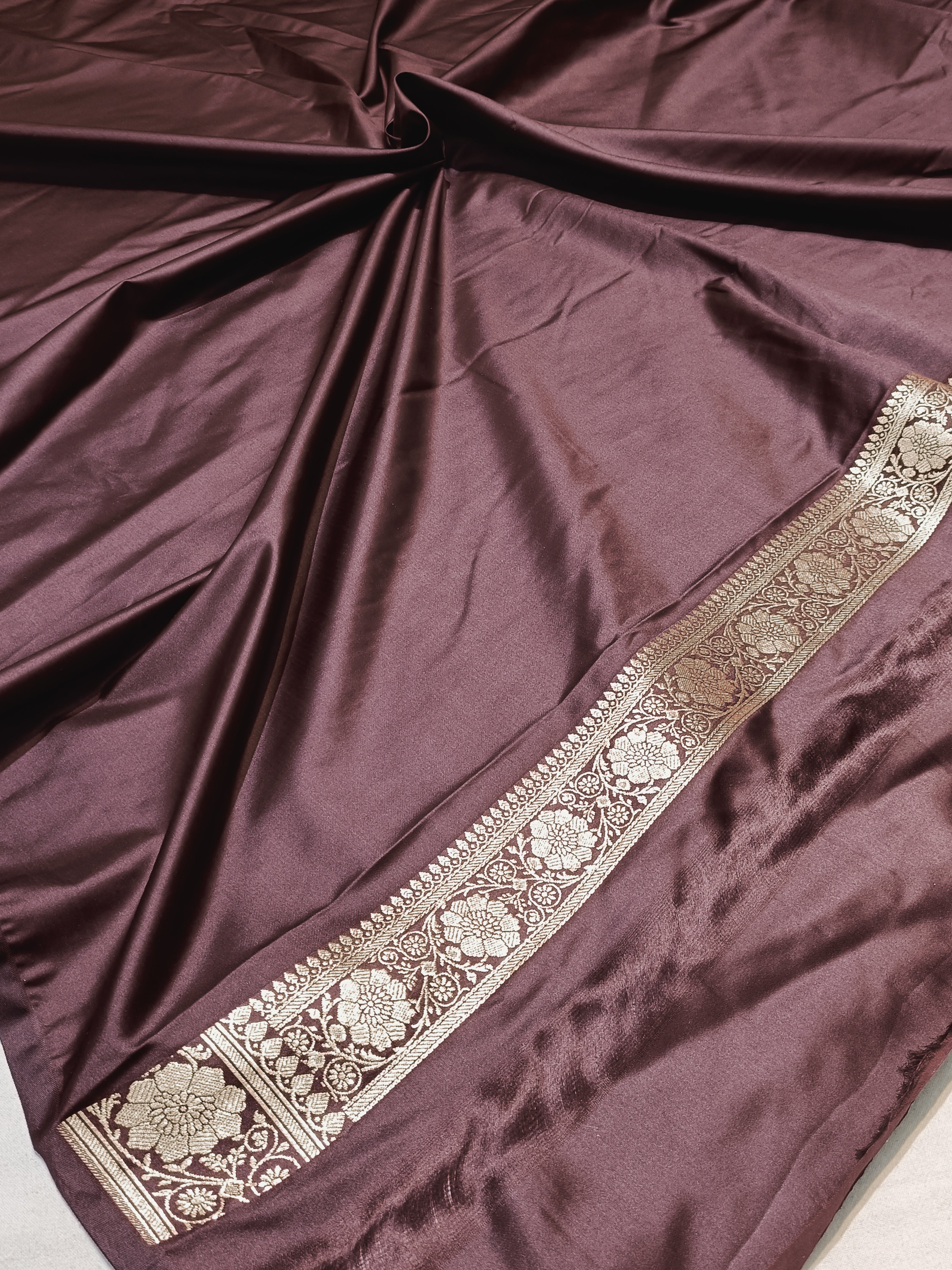 Banarasi Dark Coffe Colur Silver Zari Meena Saree