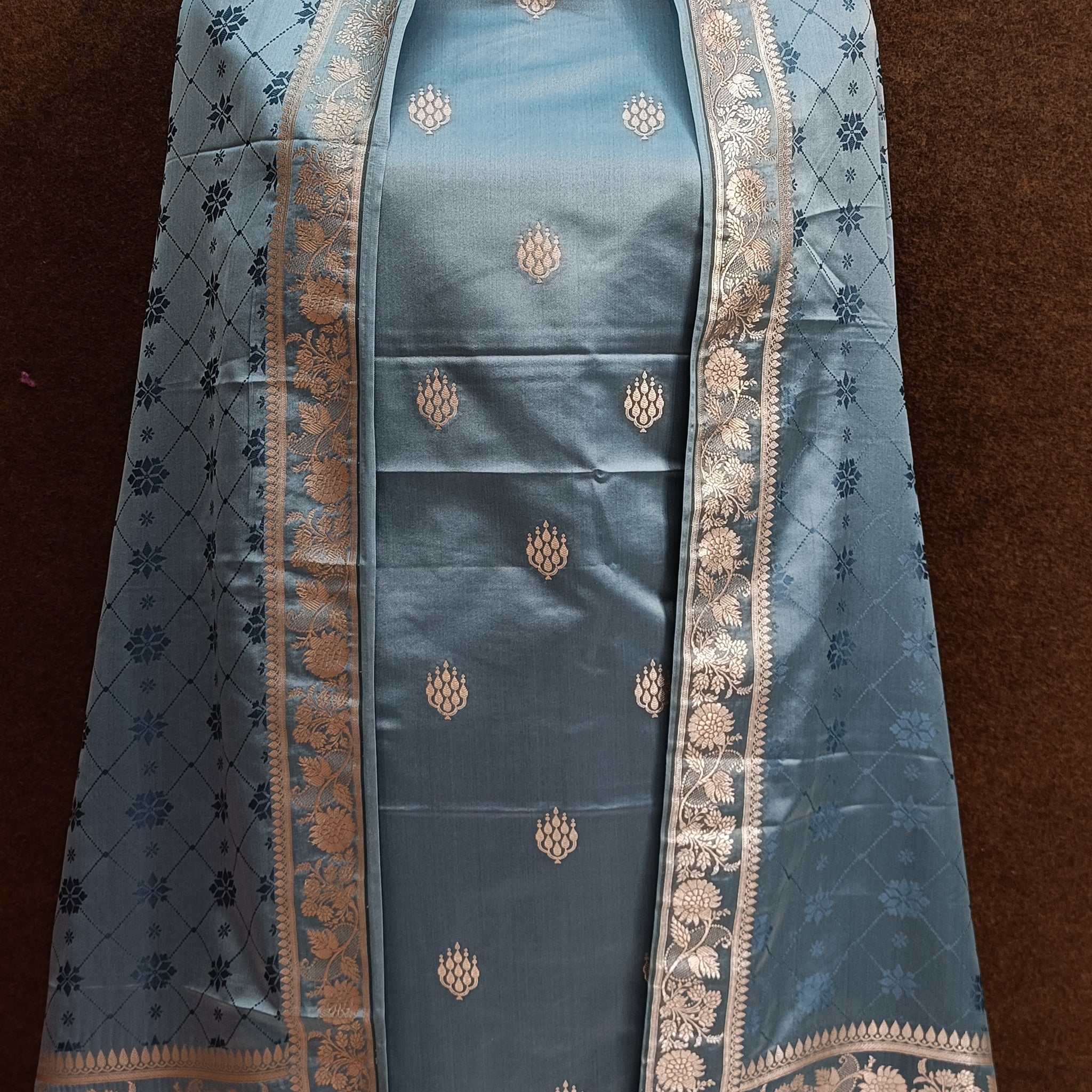 Banarasi Mashru Silk Grey Suit