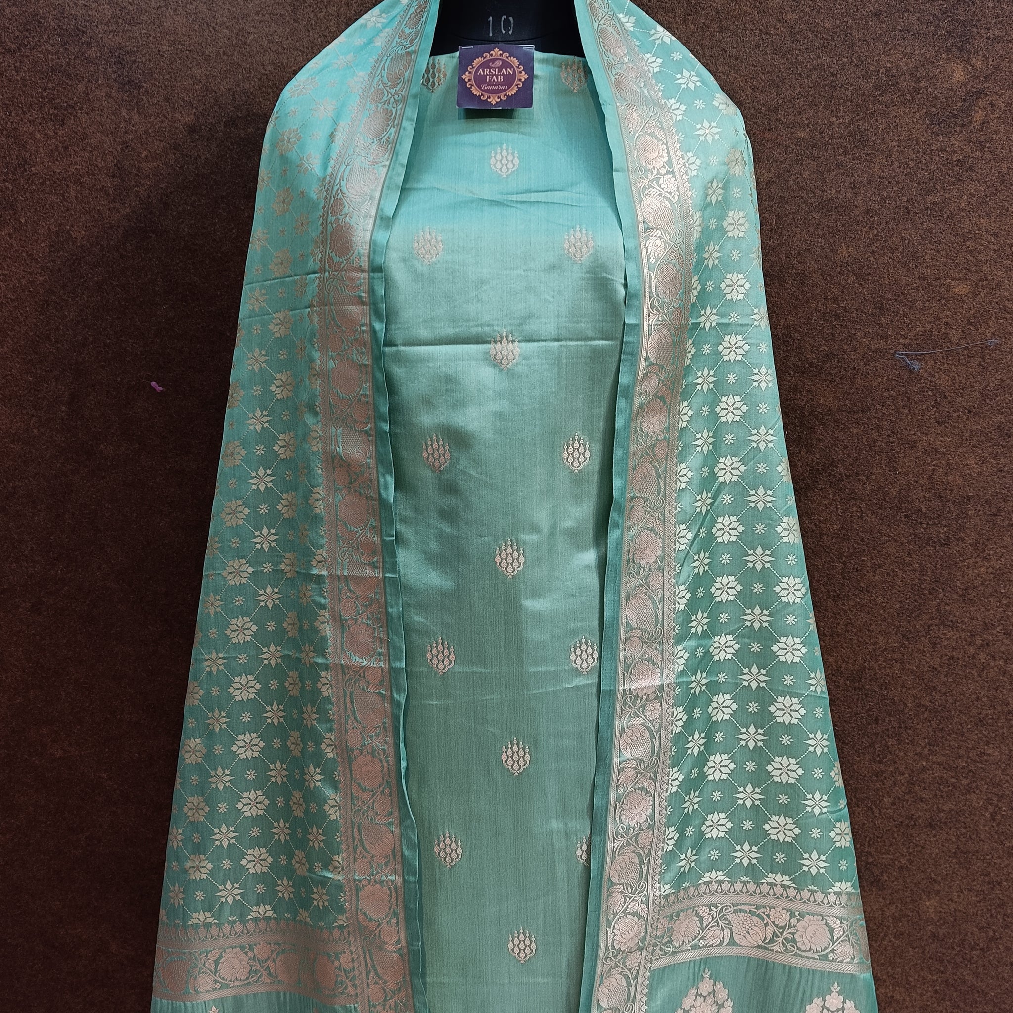 Banarasi Mashru Silk C green Suit