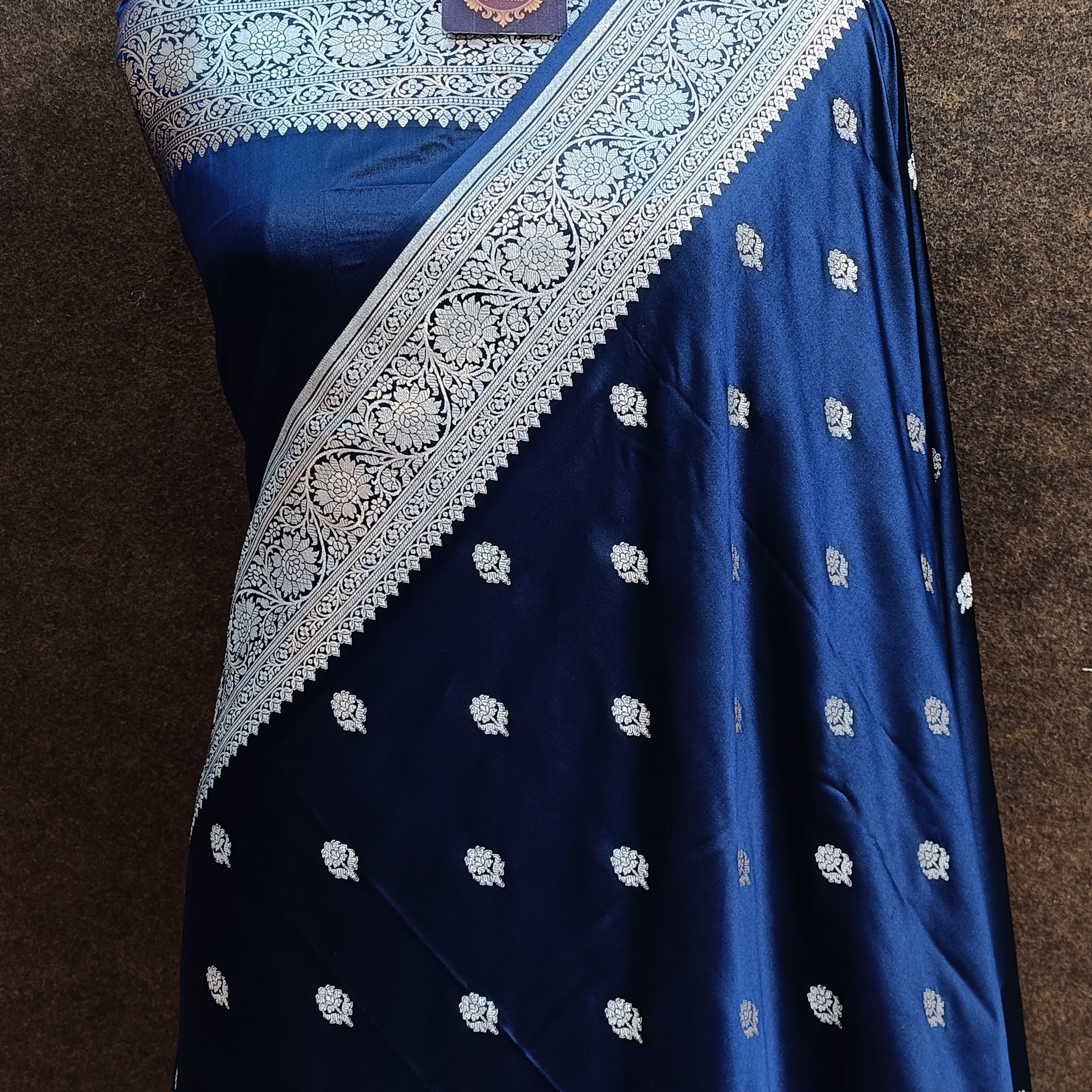Banarasi Mashru Slik Navy Blue Saree