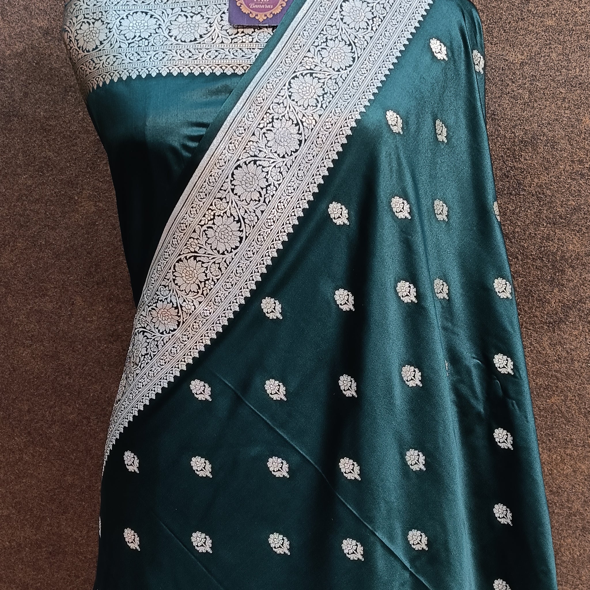 Banarasi Mashru Silk Bottel Green Saree
