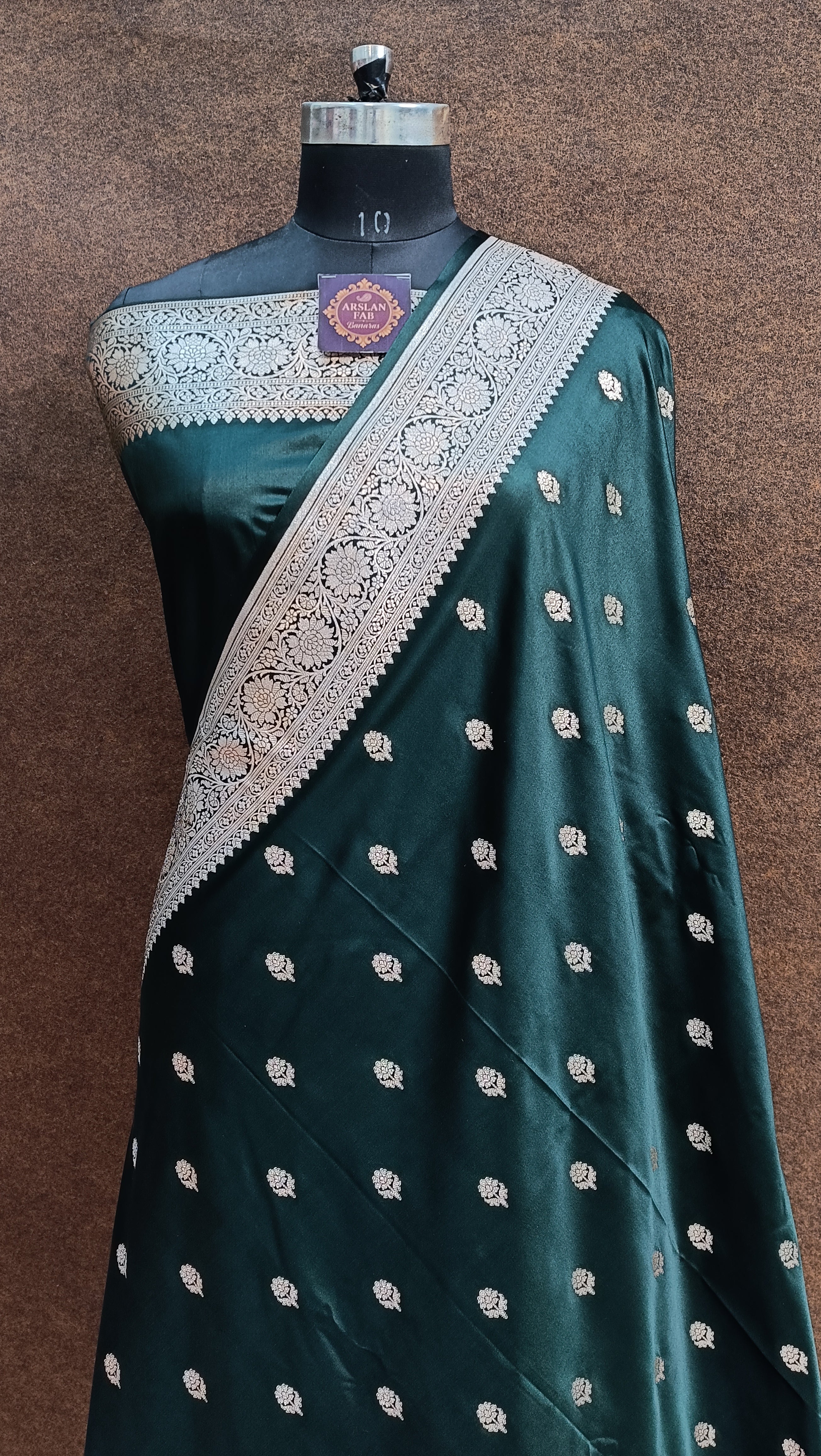 Banarasi Mashru Silk Bottel Green Saree