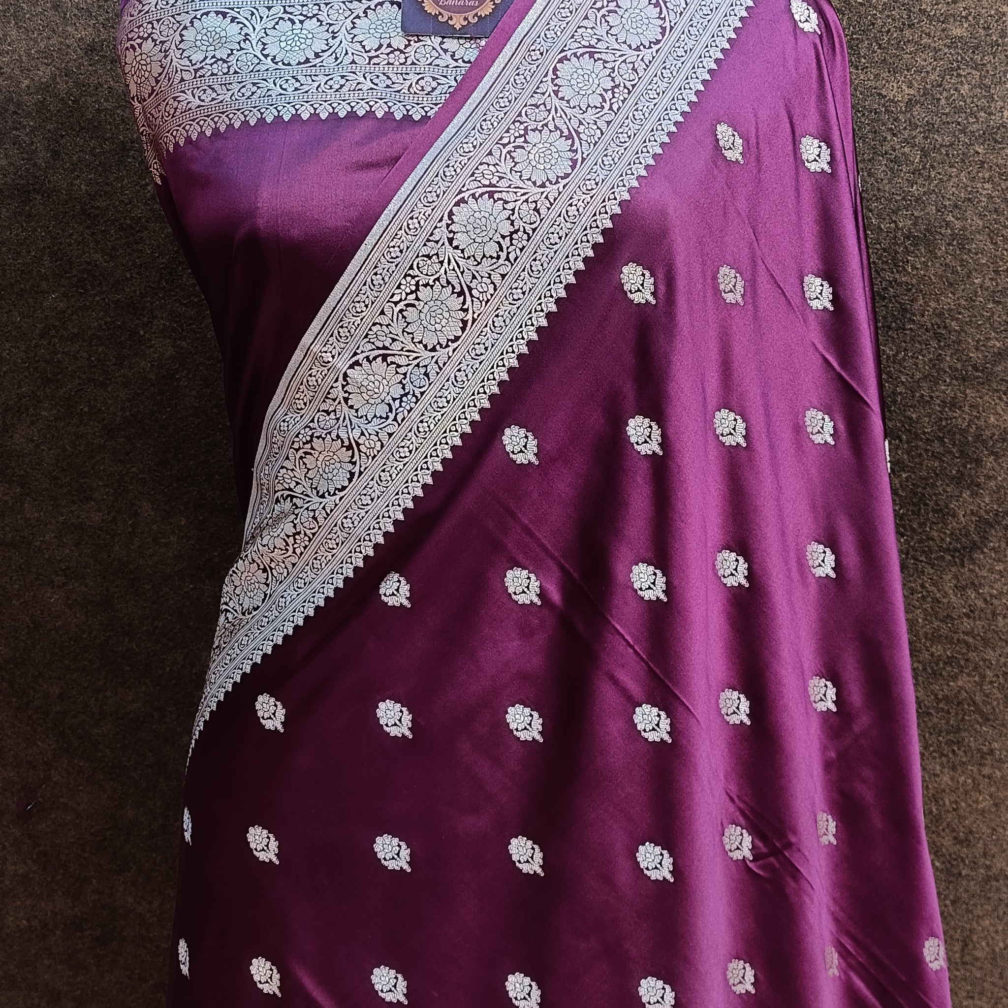 Banarasi Mashru Silk Purple Wine Saree