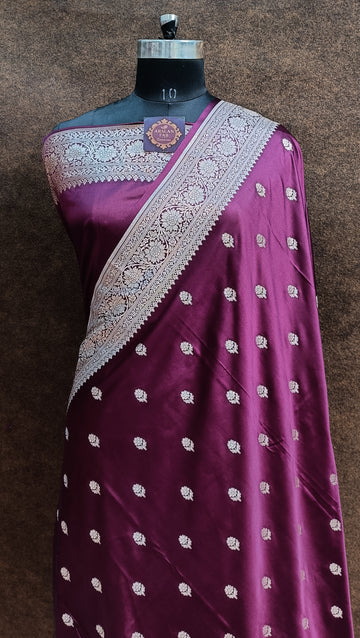 Banarasi Mashru Silk Purple Wine Saree