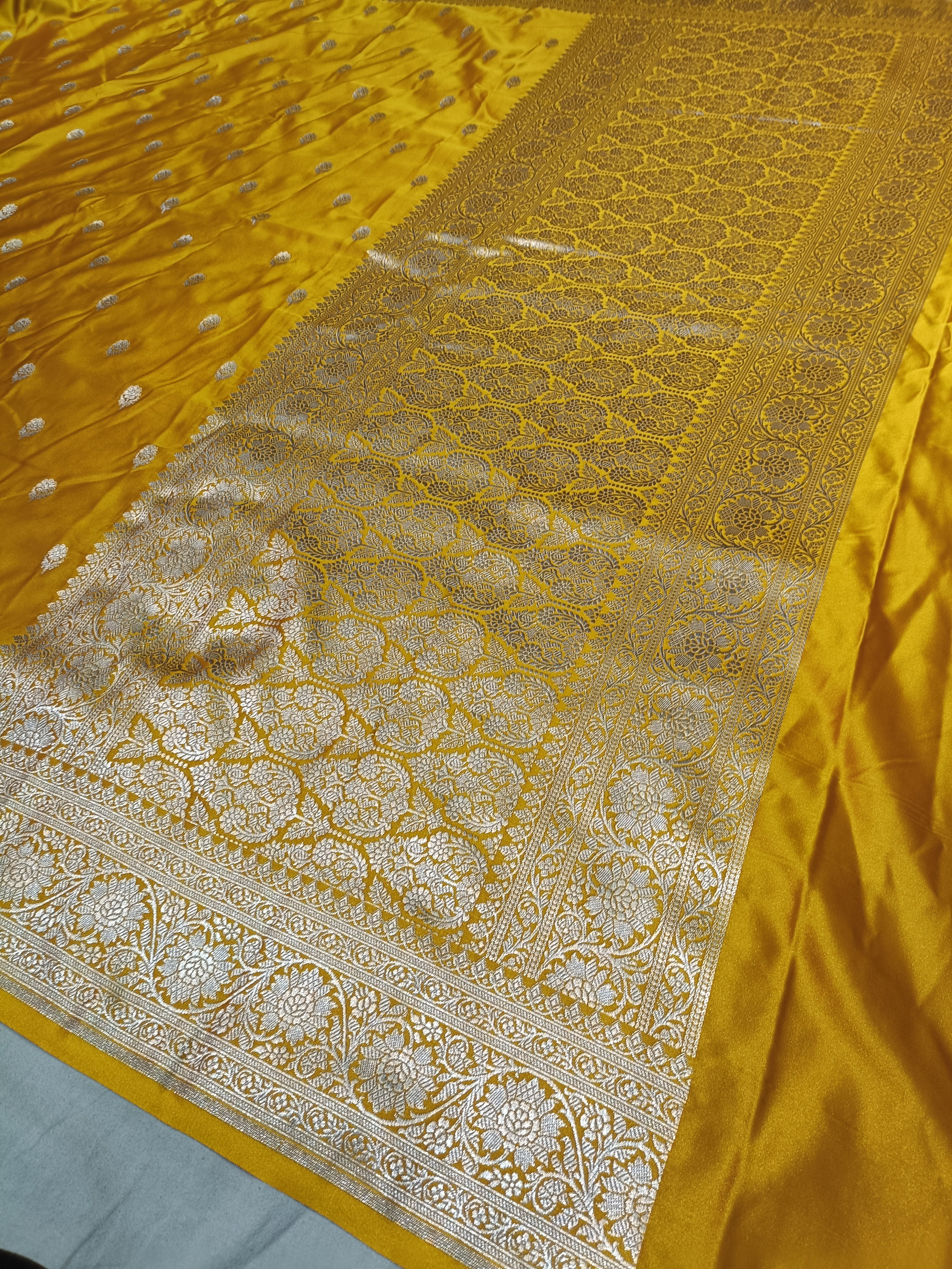 Banarasi Mashru Silk Mustard yellow Saree