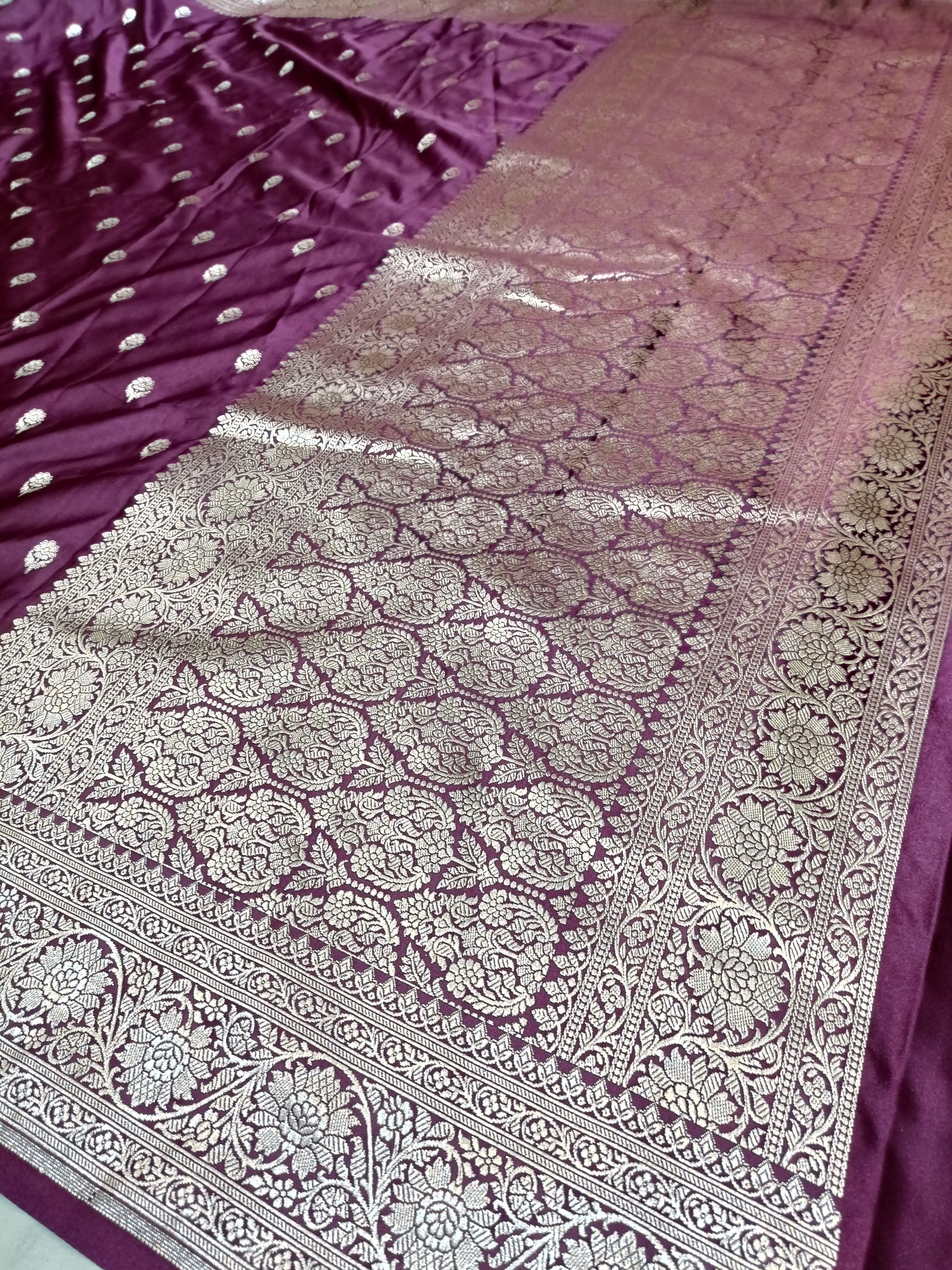 Banarasi Mashru Silk Purple Wine Saree