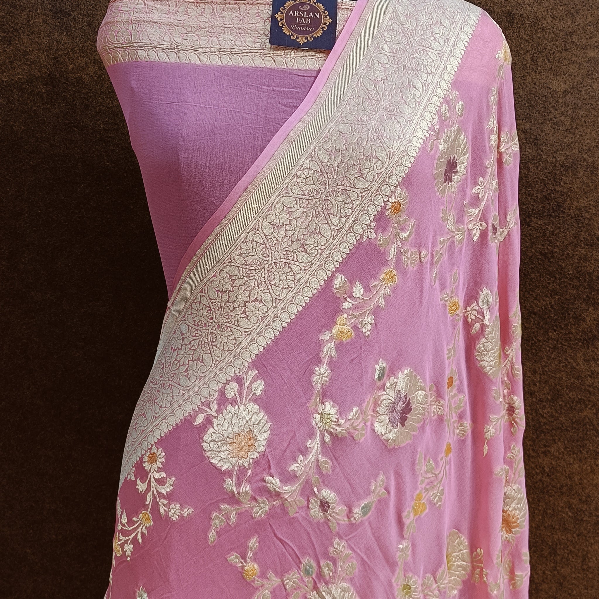 Banarasi Pure Georjette Light Pink Meena Saree