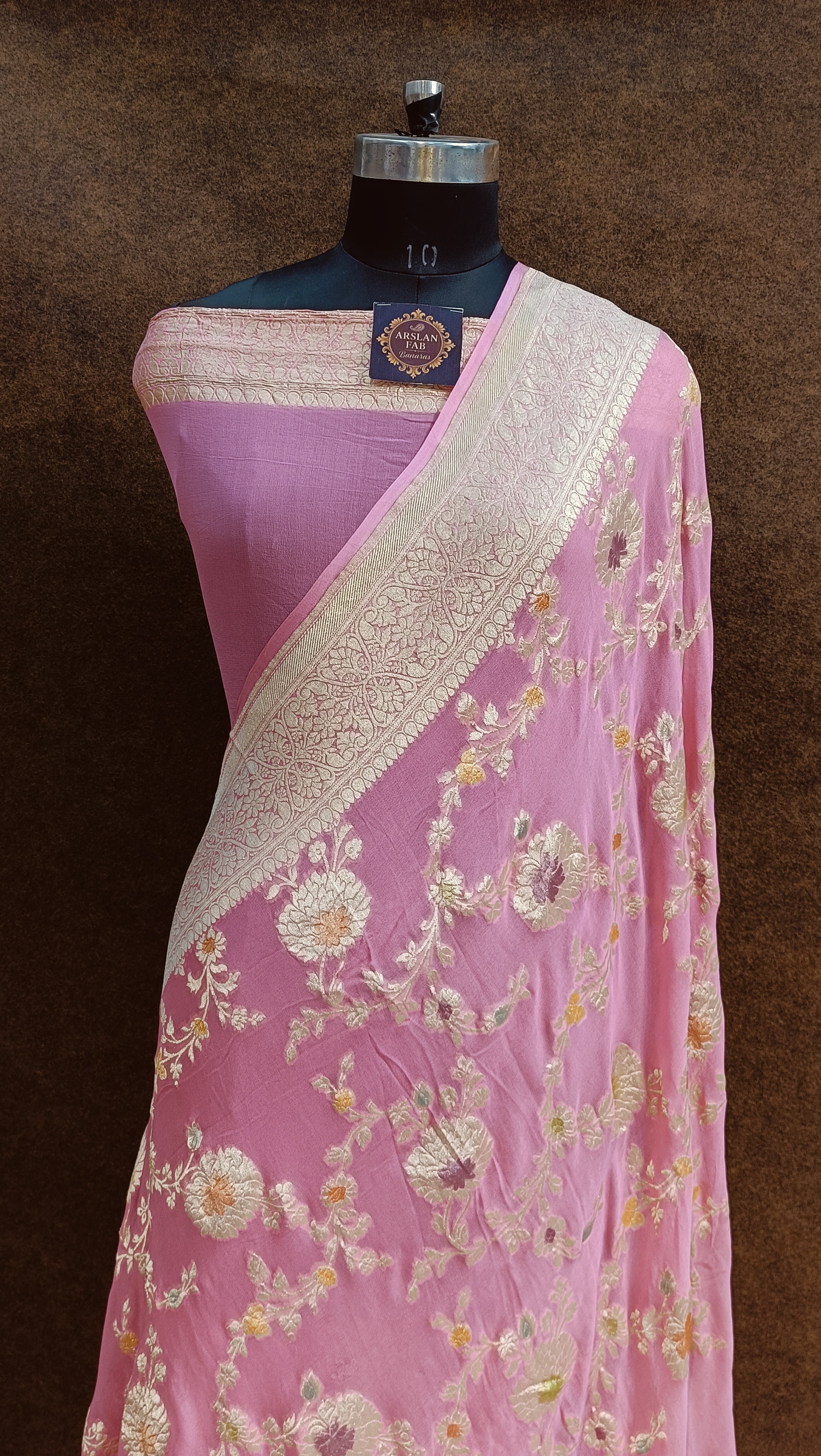 Banarasi Pure Georjette Light Pink Meena Saree