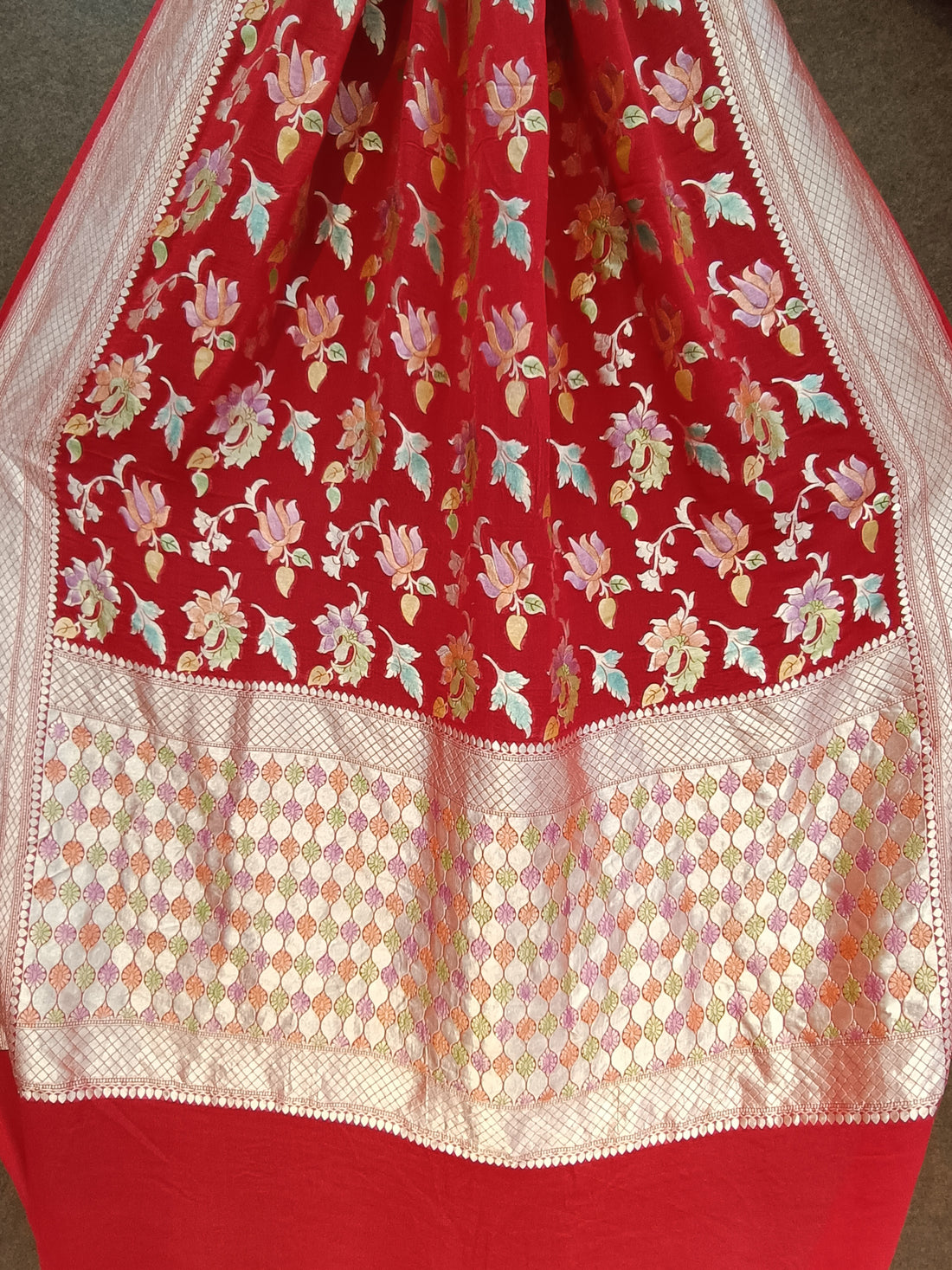 Banarasi Pure Georjette Brus Meena Red Saree