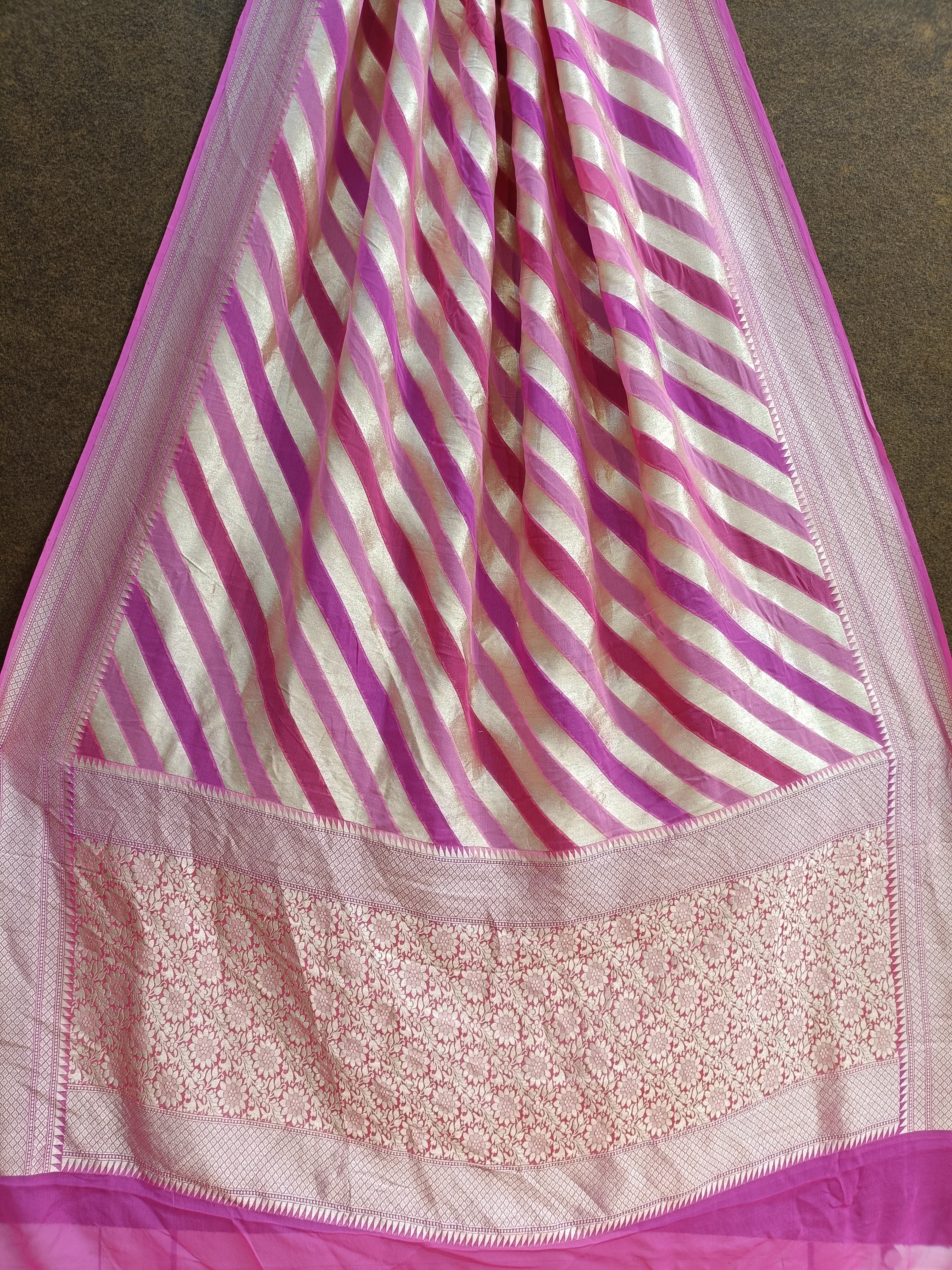 Banarasi Pure Georjrtte Pink Rangkat Saree