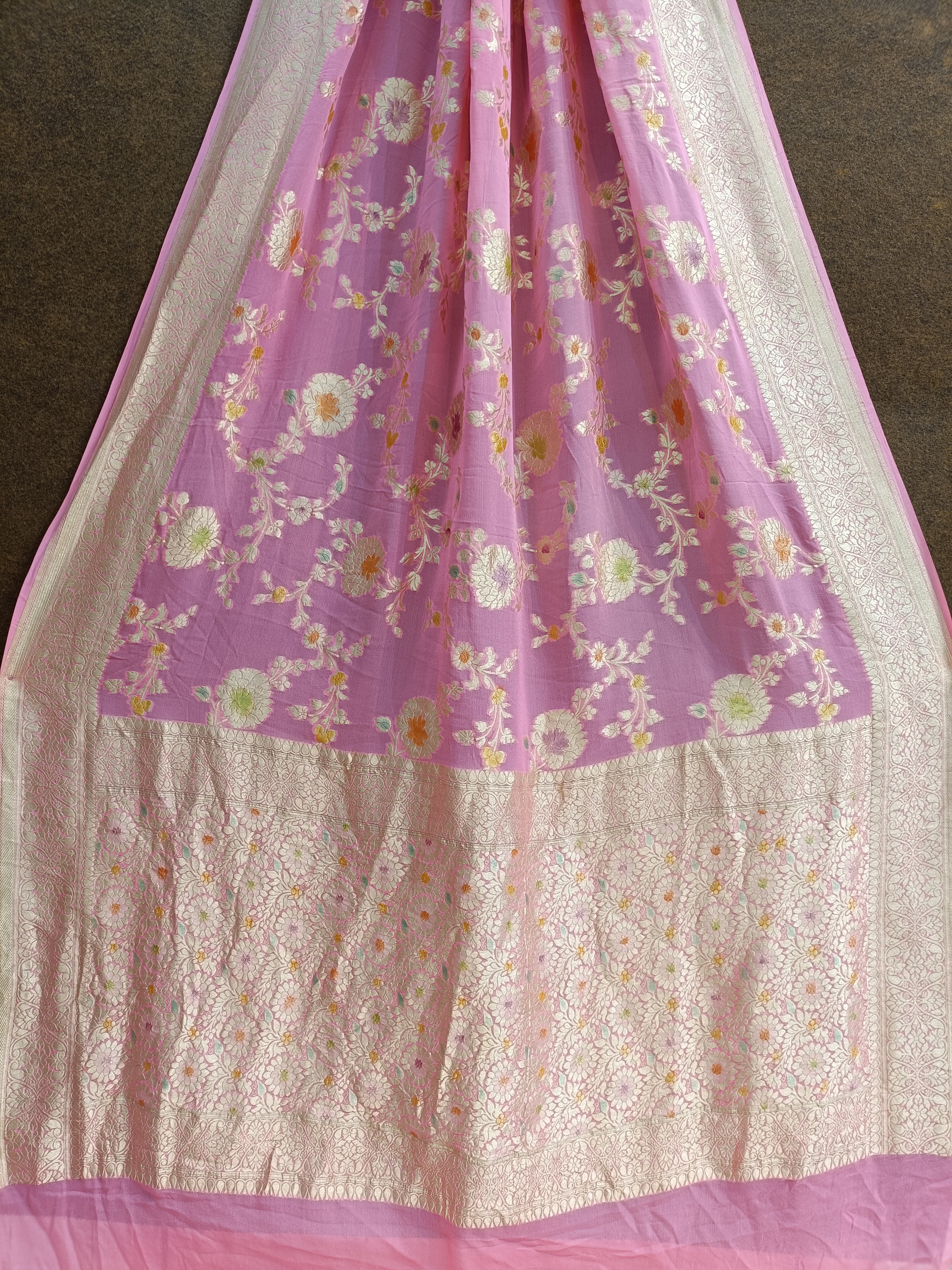 Banarasi Pure Georjette Light Pink Meena Saree