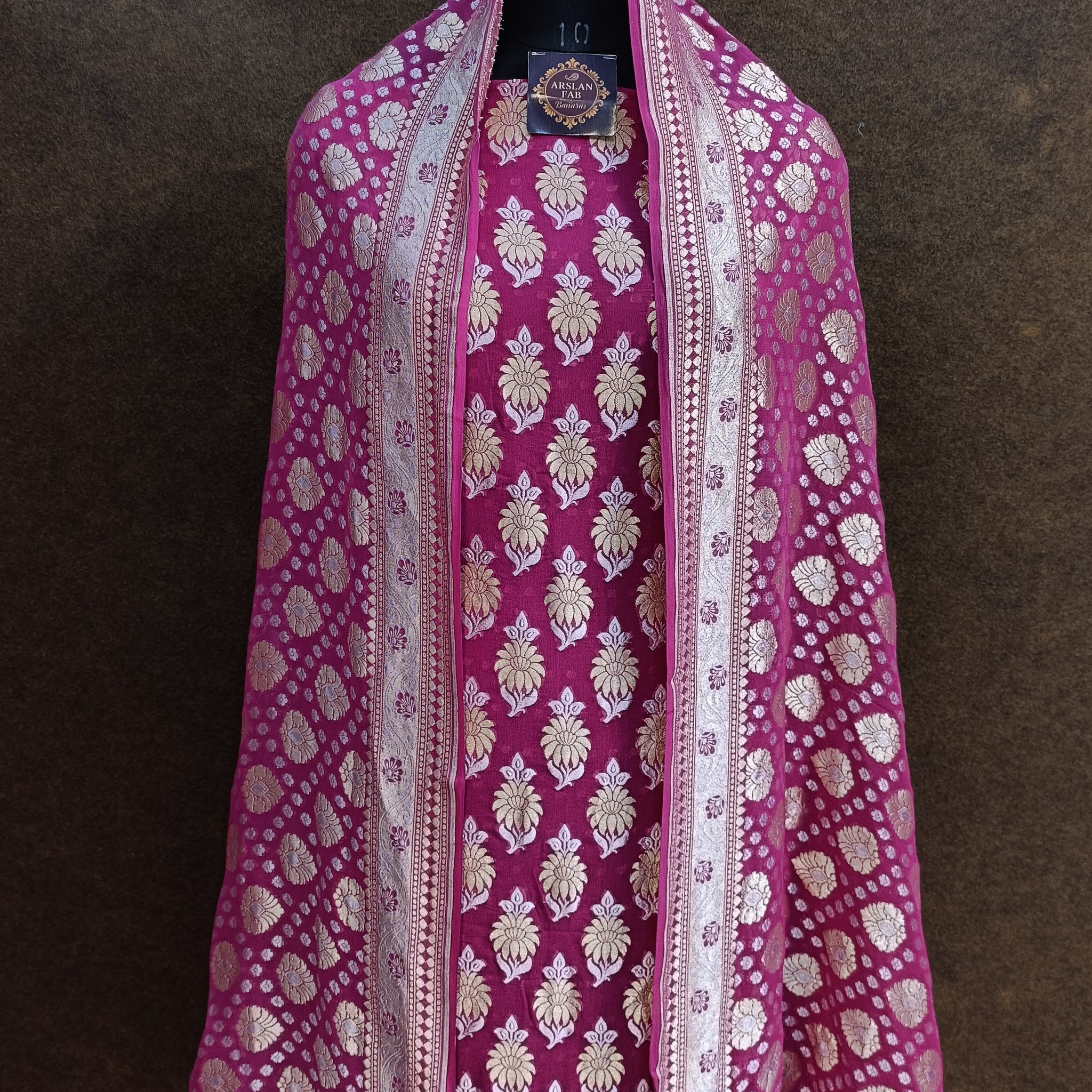 Banarasi Pure Khaddi Georjette Silver Mena Rani Suit