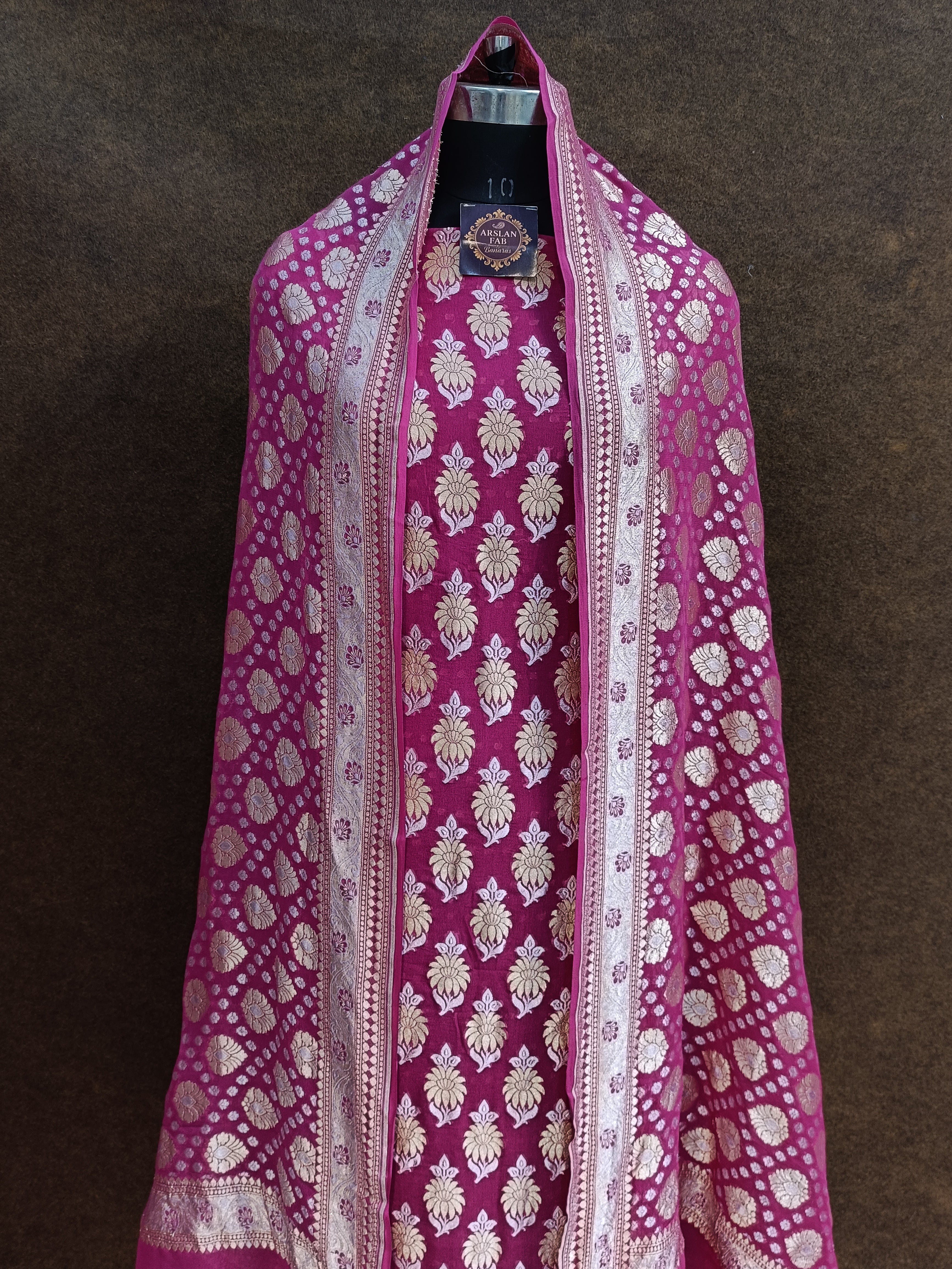 Banarasi Pure Khaddi Georjette Silver Mena Rani Suit