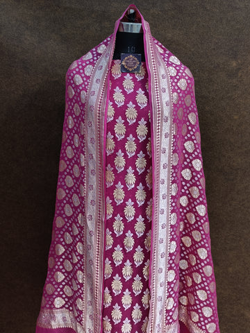 Banarasi Pure Khaddi Georjette Silver Mena Rani Suit