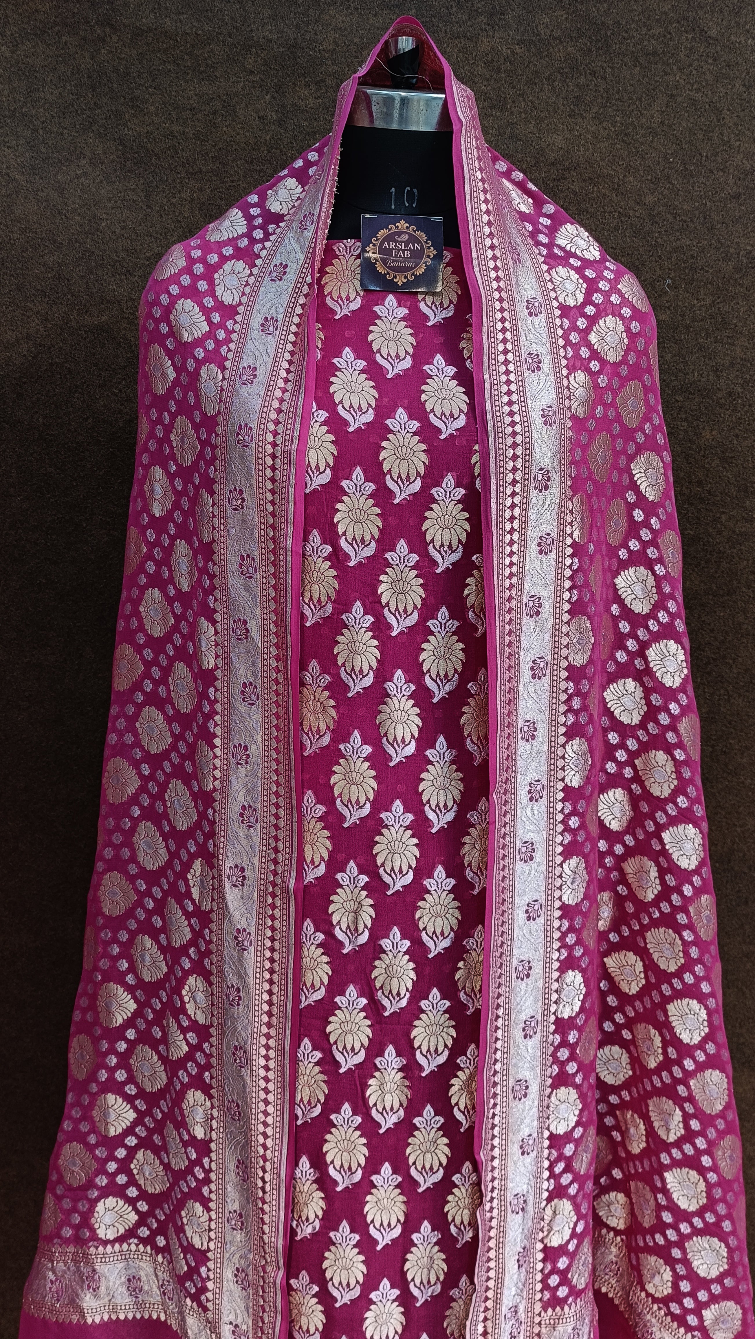 Banarasi Pure Khaddi Georjette Silver Mena Rani Suit