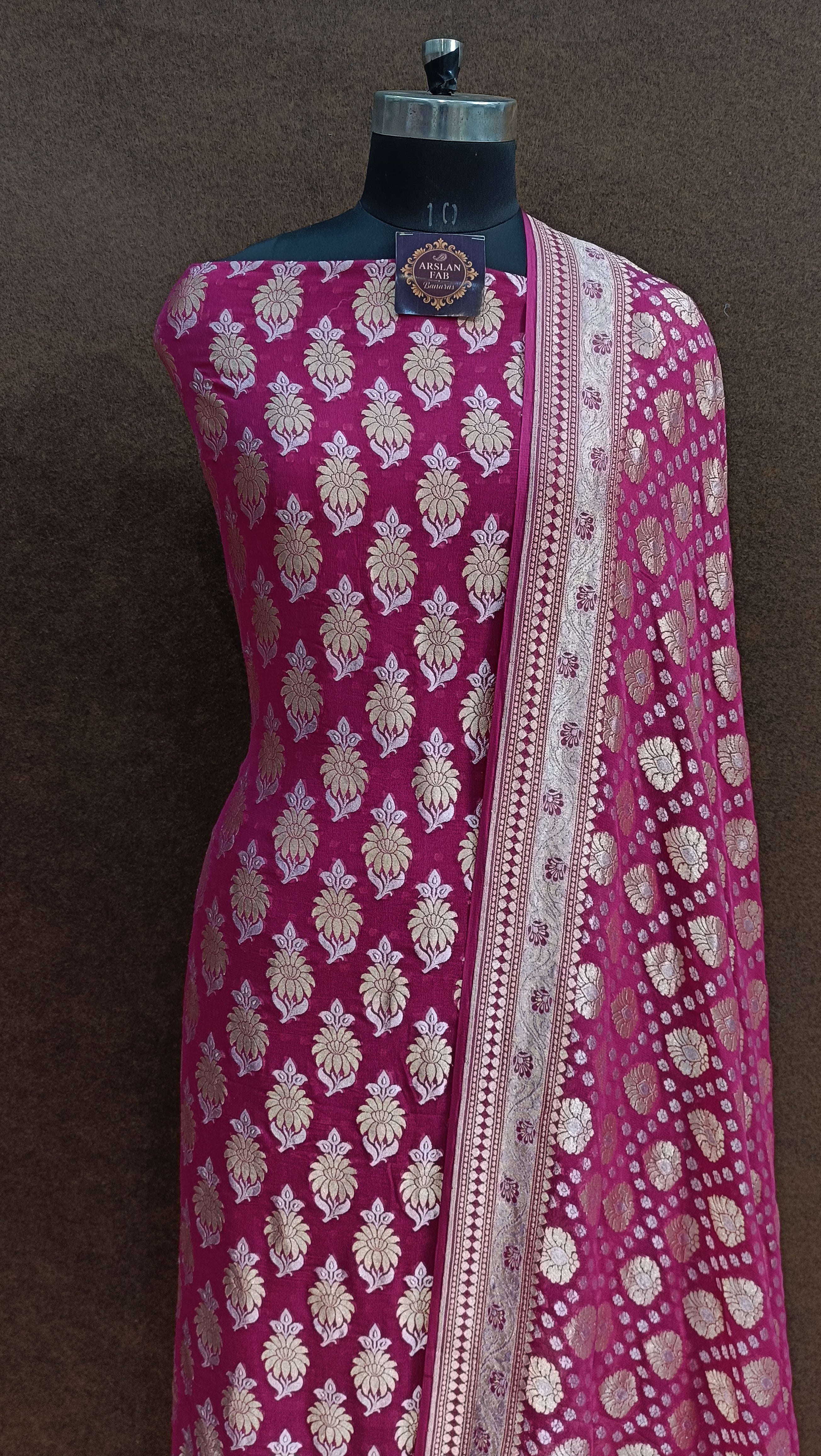 Banarasi Pure Khaddi Georjette Silver Mena Rani Suit