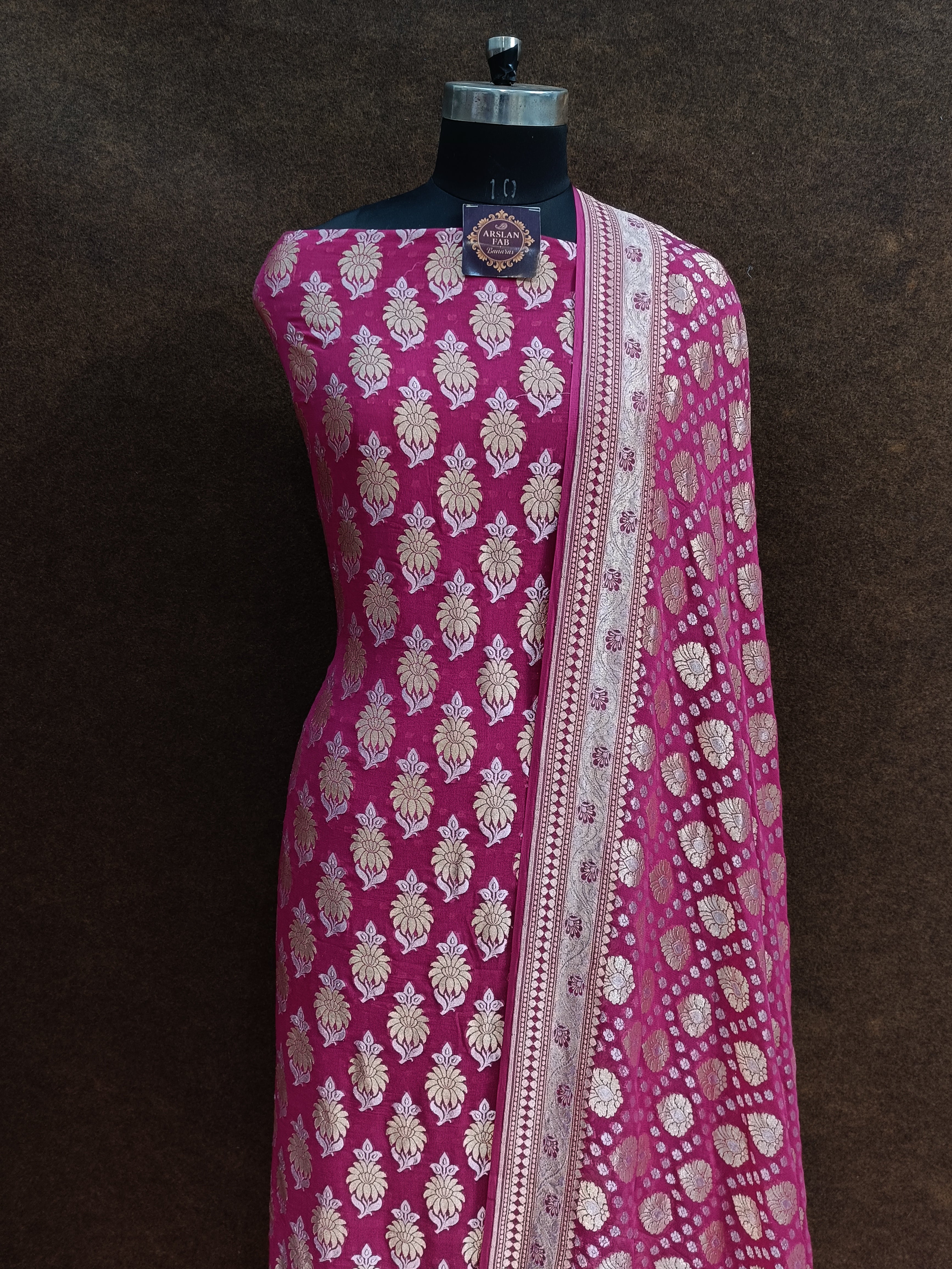 Banarasi Pure Khaddi Georjette Silver Mena Rani Suit