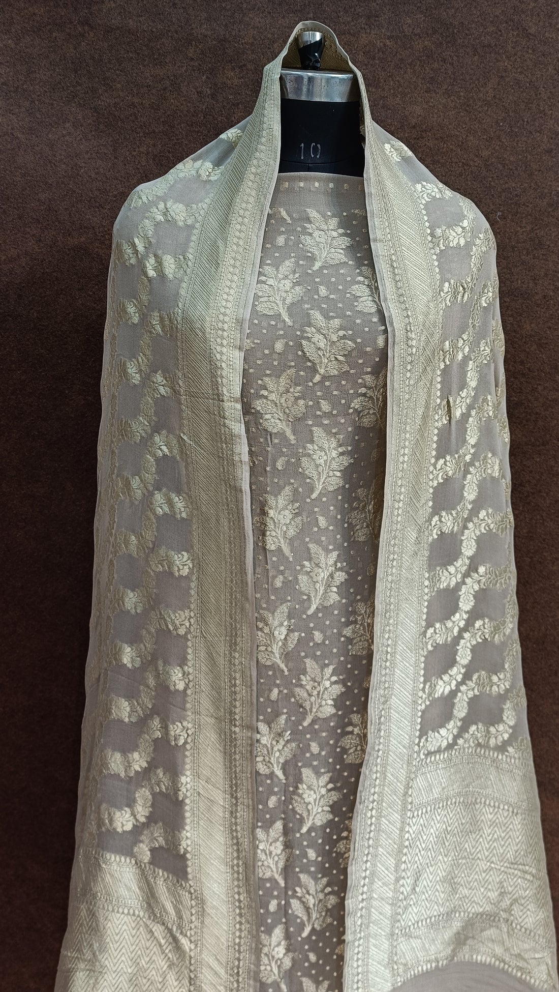 Banarasi Pure Khaddi Georjette Cream Suit