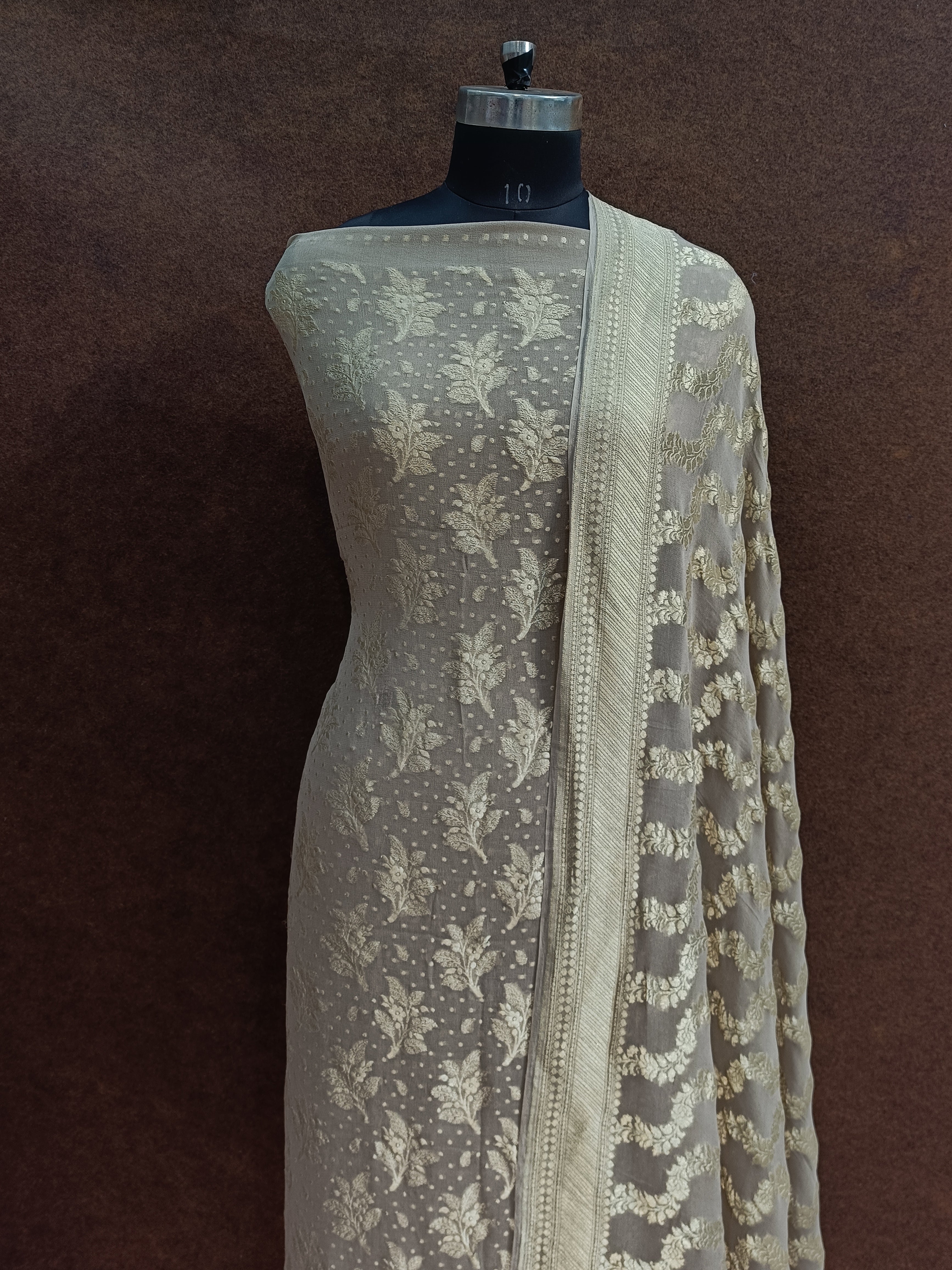 Banarasi Pure Khaddi Georjette Cream Suit