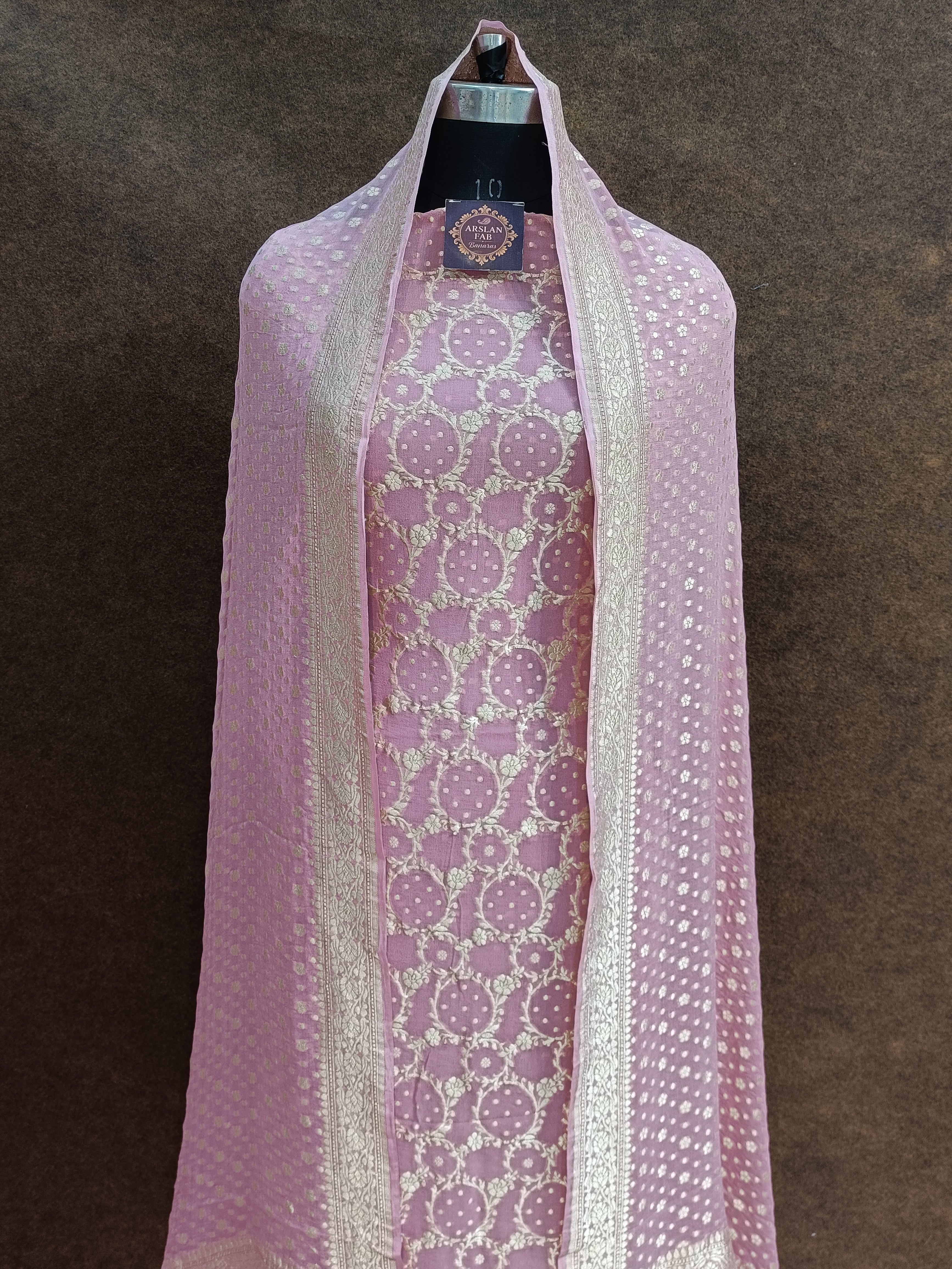 Banarasi Pure Khaddi Georjette Pastel Pink