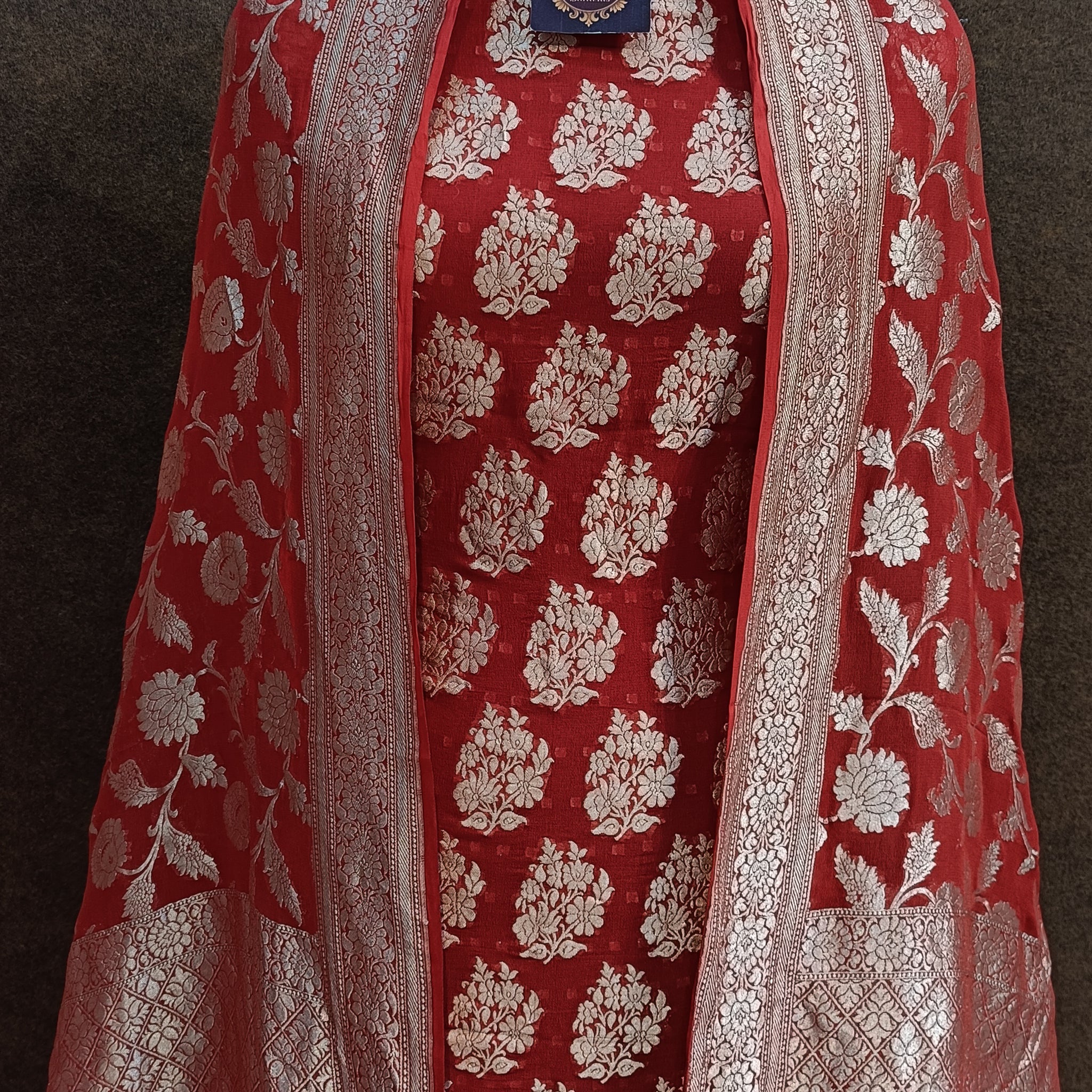 Banarasi Pure Khaddi Georjette Red Suit