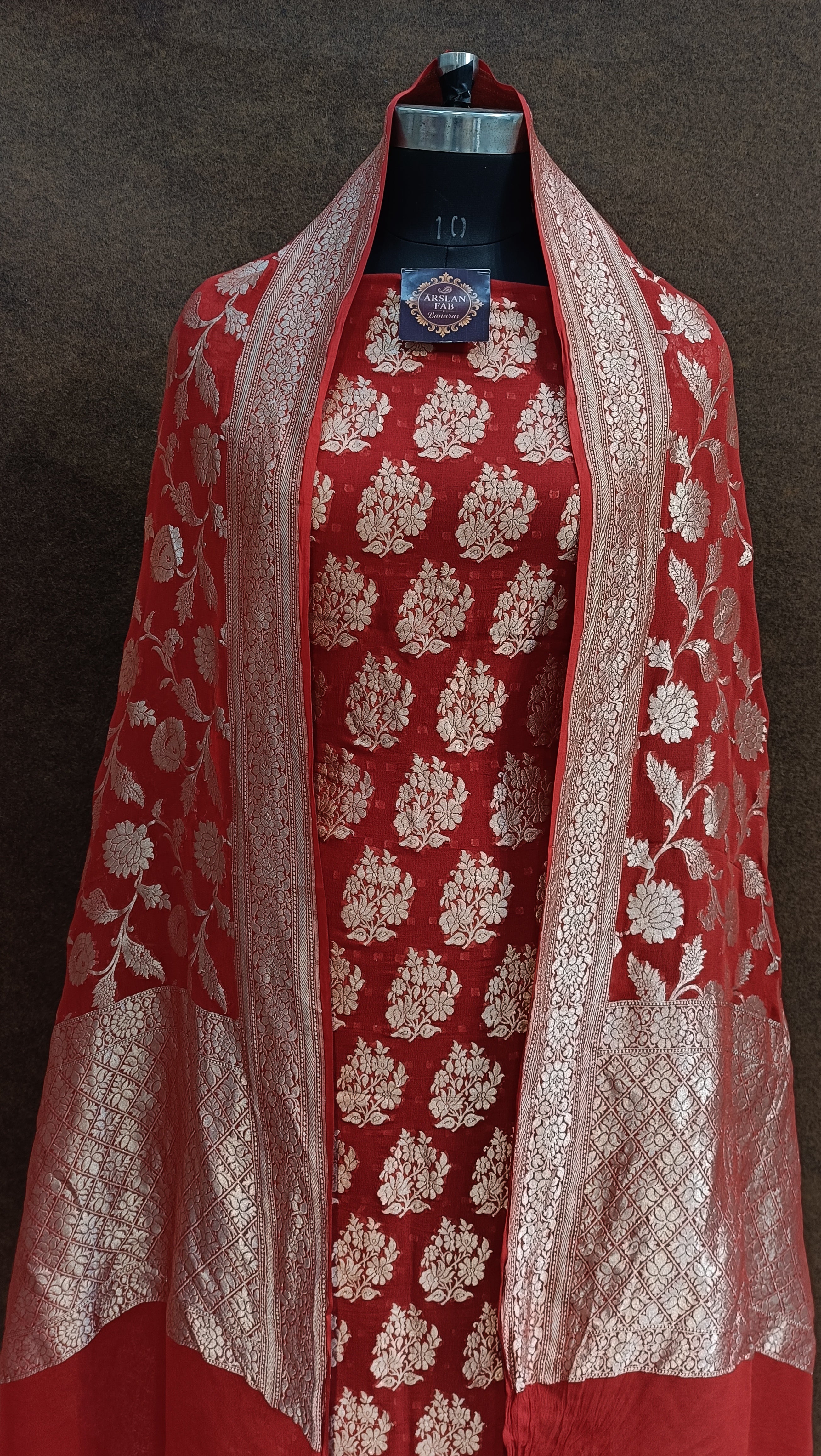 Banarasi Pure Khaddi Georjette Red Suit