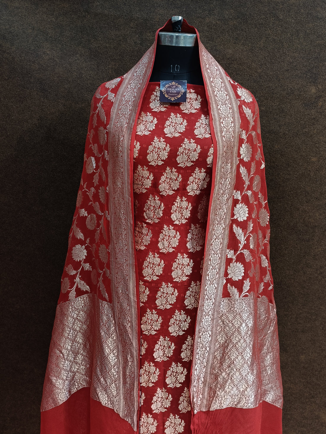 Banarasi Pure Khaddi Georjette Red Suit