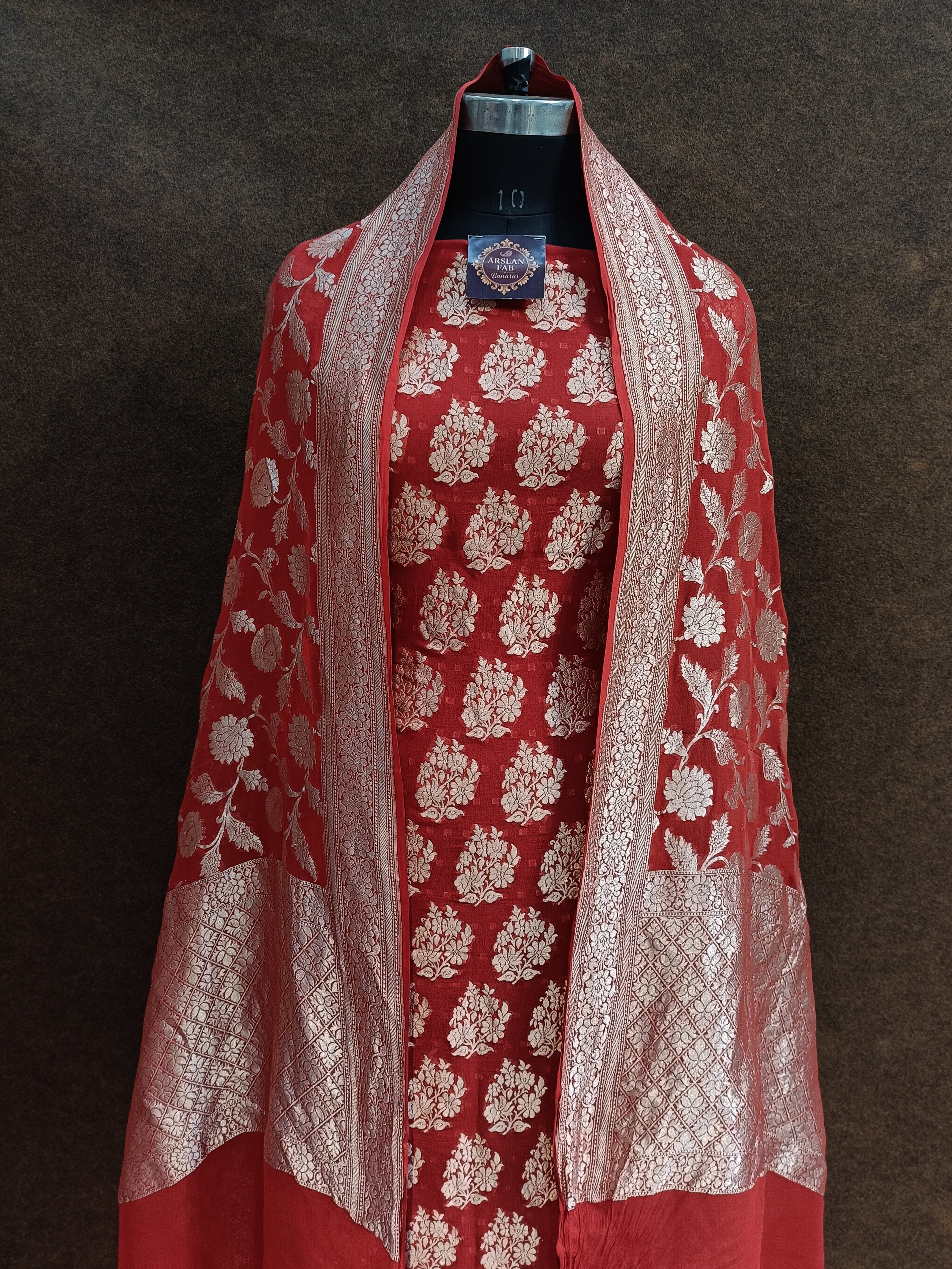 Banarasi Pure Khaddi Georjette Red Suit