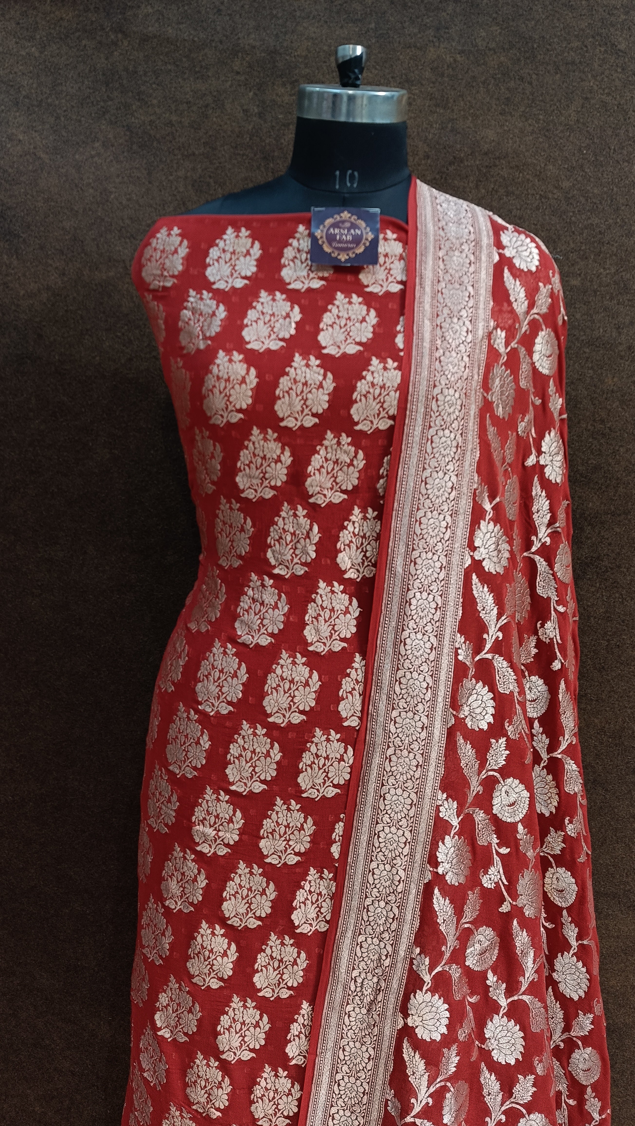 Banarasi Pure Khaddi Georjette Red Suit