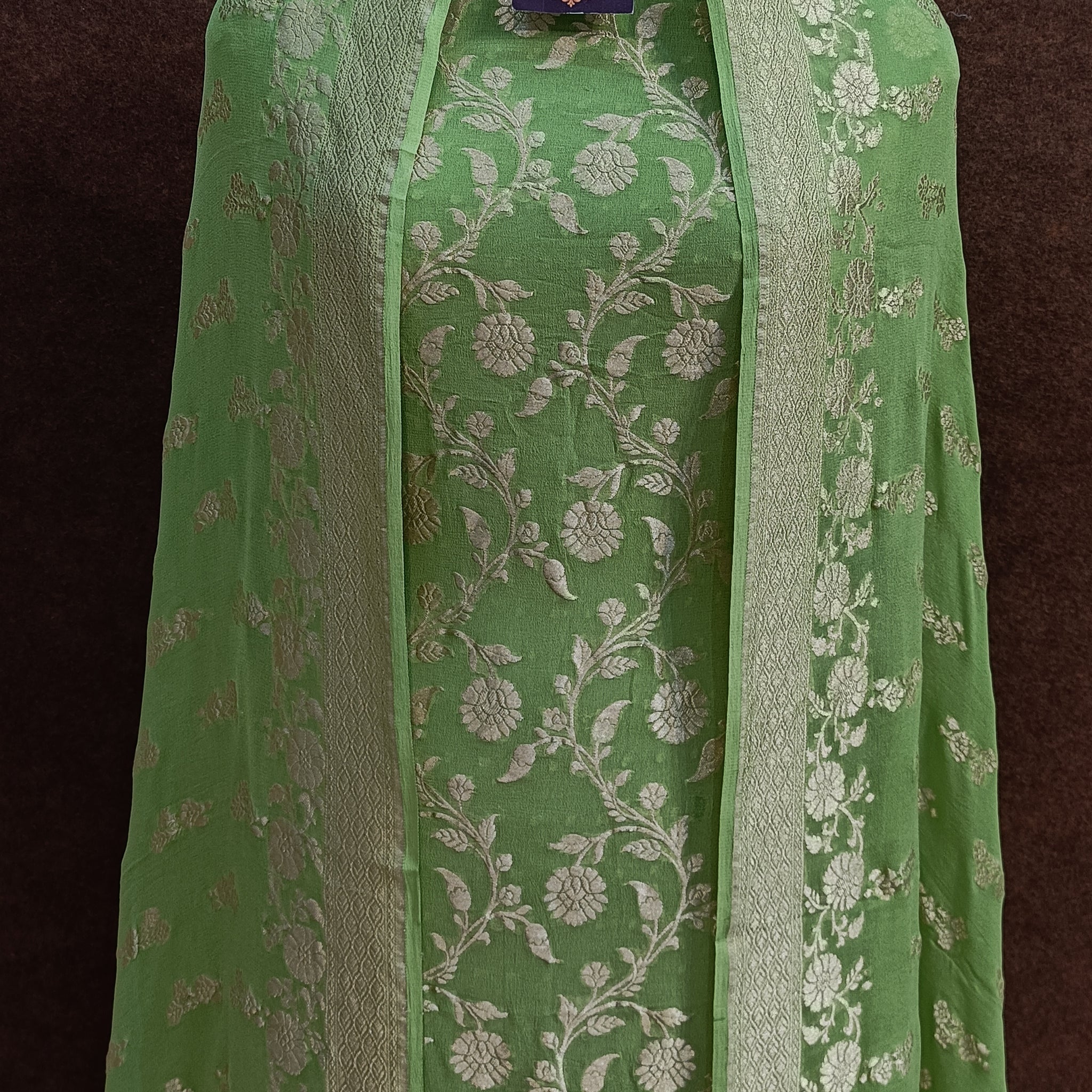 Banarasi Pure Khaddi Georjette Olive Green Suit