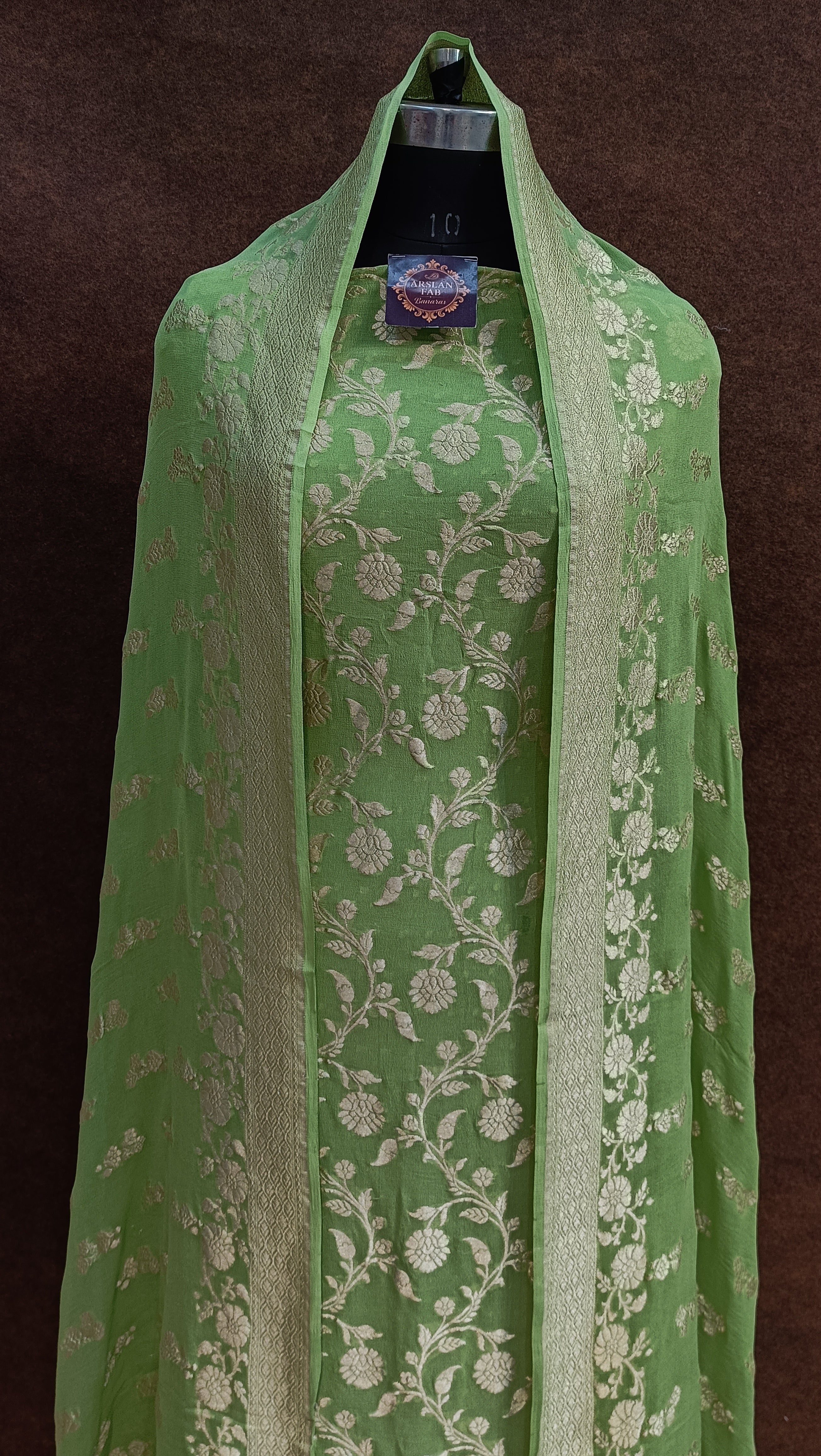 Banarasi Pure Khaddi Georjette Olive Green Suit