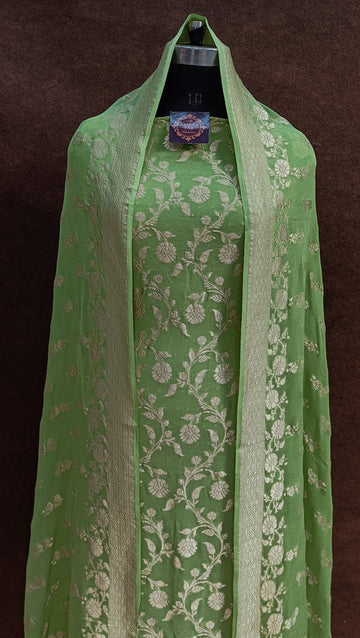 Banarasi Pure Khaddi Georjette Olive Green Suit