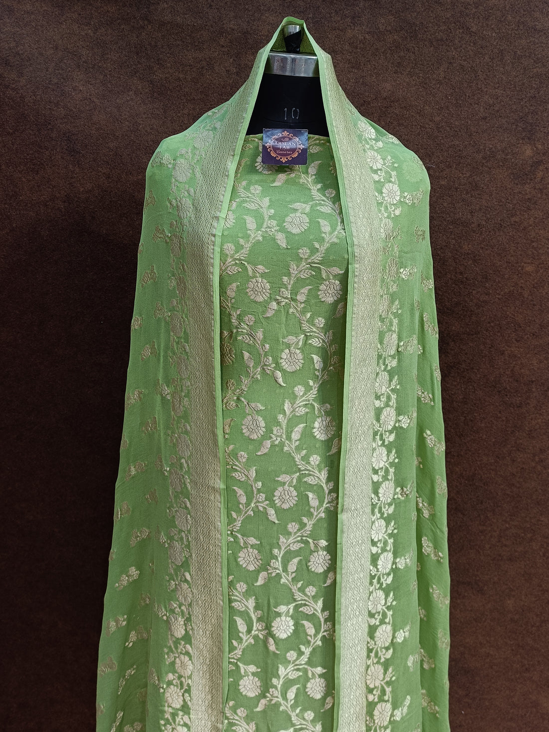 Banarasi Pure Khaddi Georjette Olive Green Suit