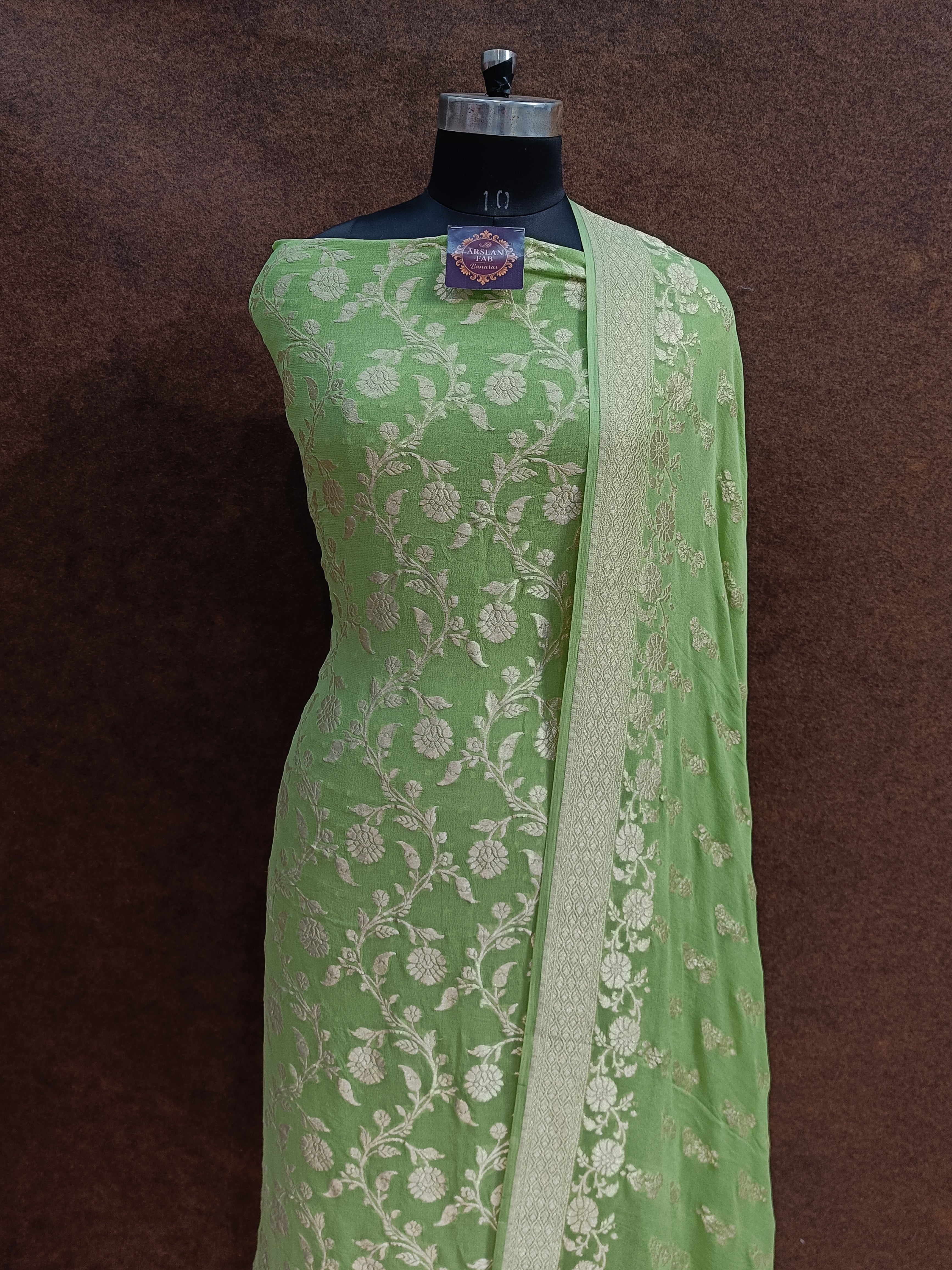 Banarasi Pure Khaddi Georjette Olive Green Suit
