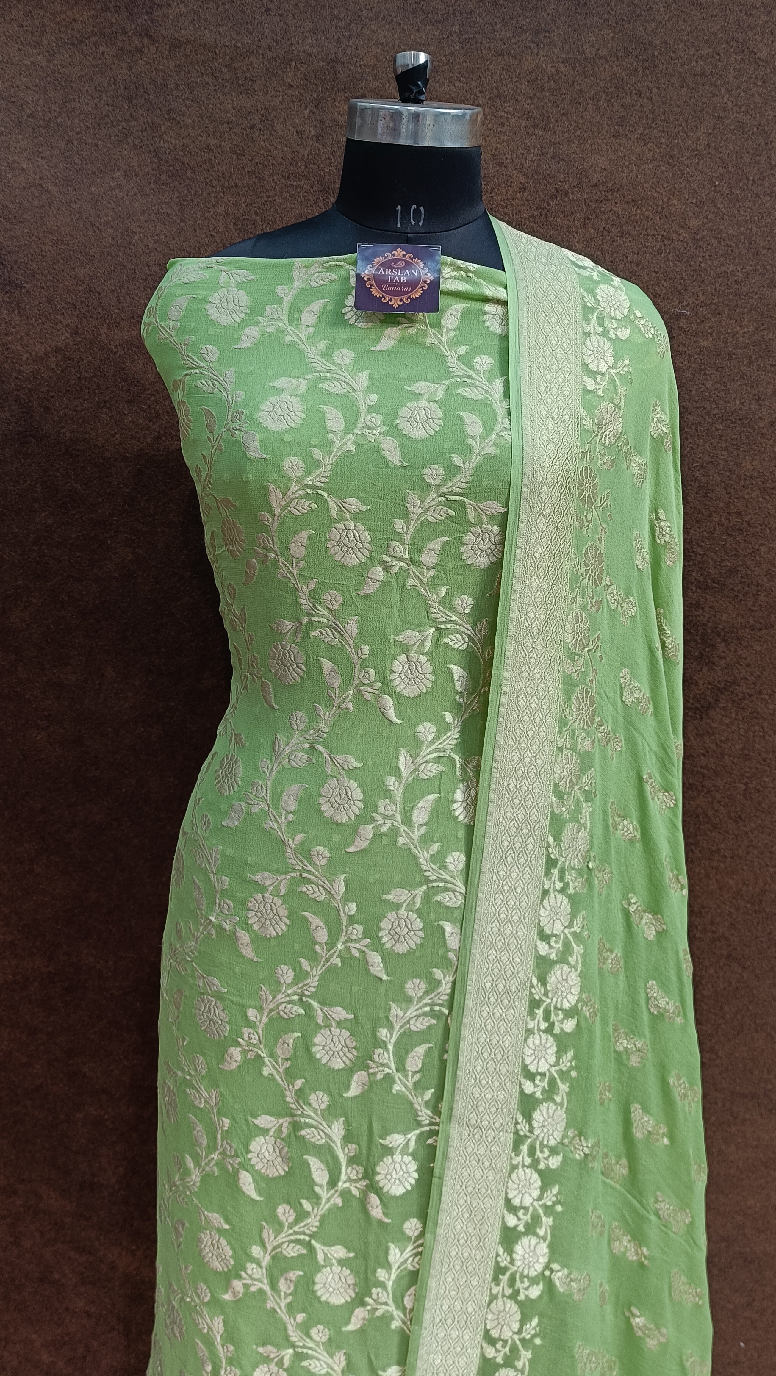 Banarasi Pure Khaddi Georjette Olive Green Suit