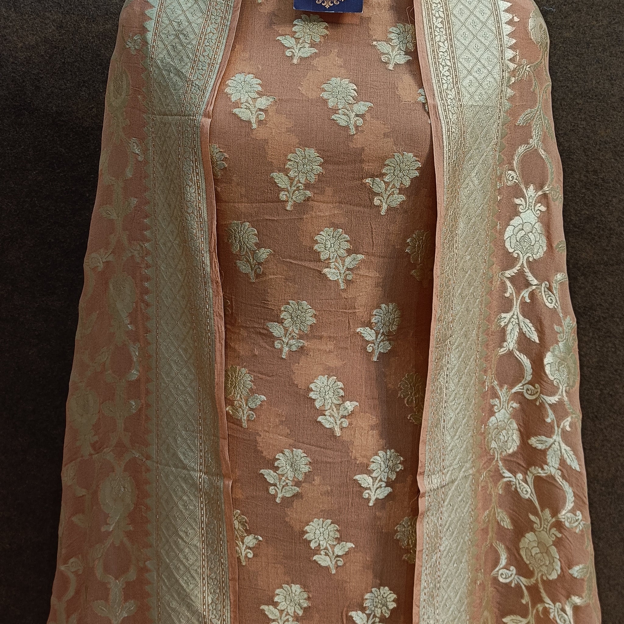 Banarasi pure Khaddi Georjette Peach Shade
