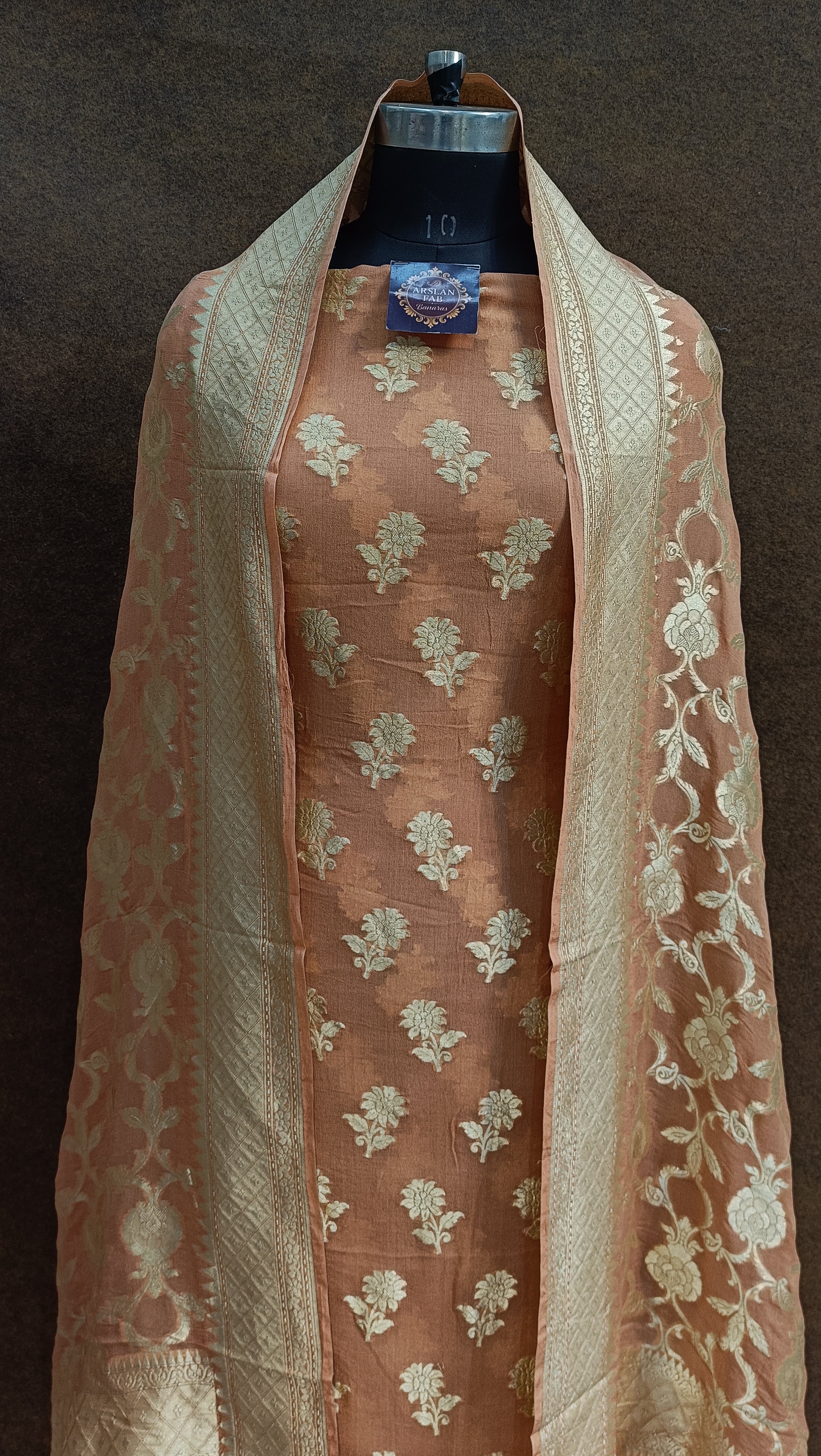 Banarasi pure Khaddi Georjette Peach Shade