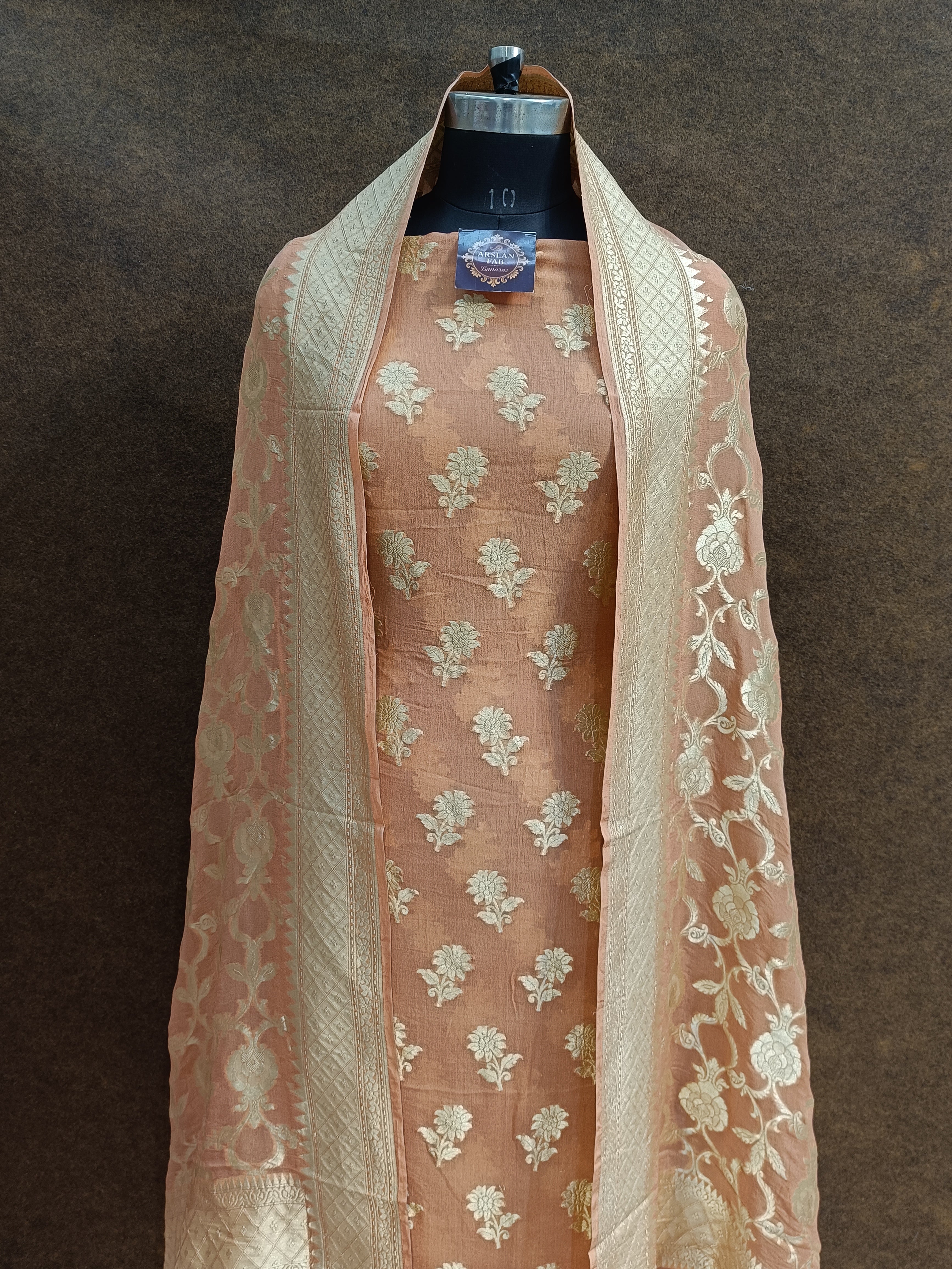 Banarasi pure Khaddi Georjette Peach Shade