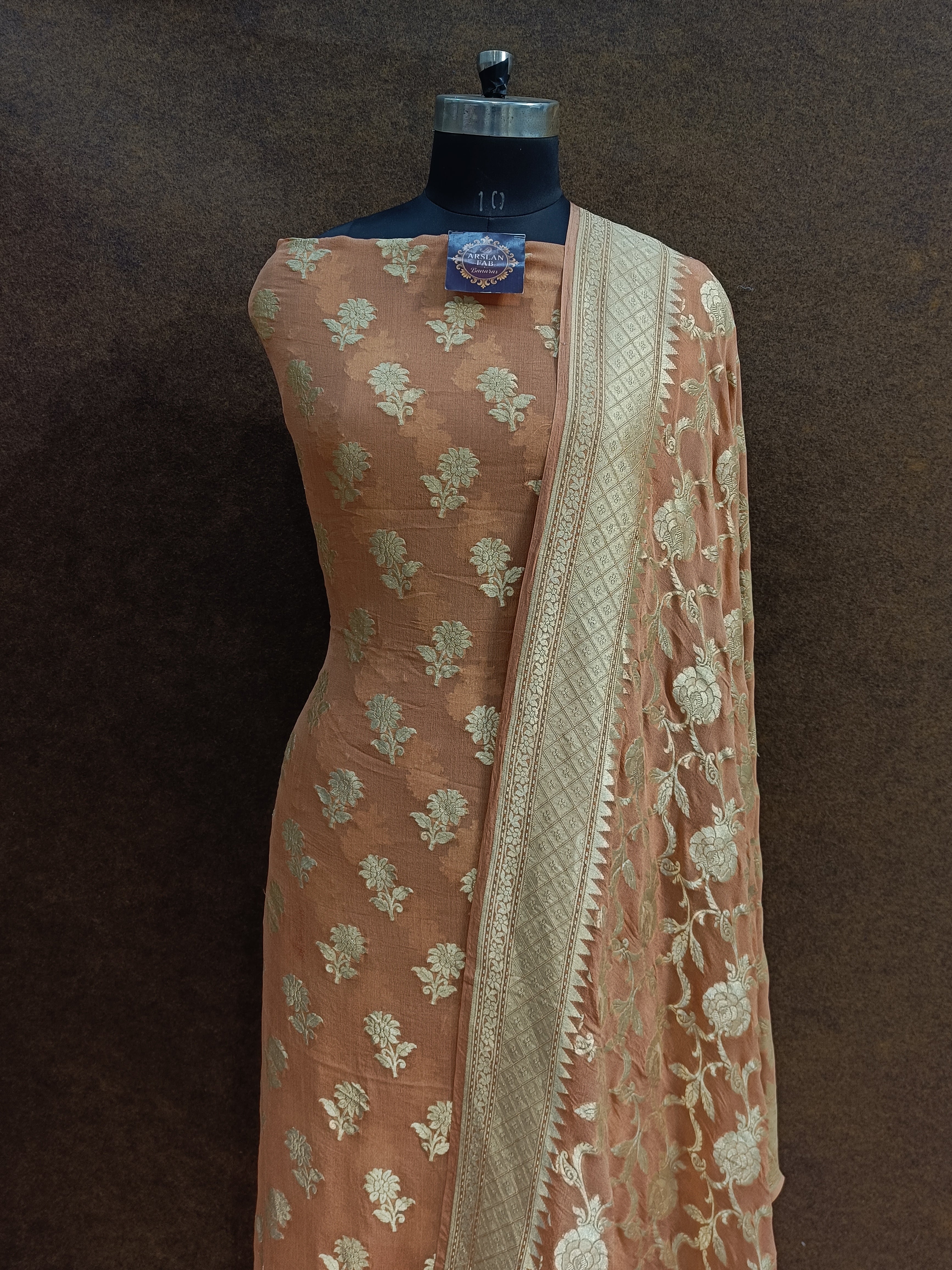 Banarasi pure Khaddi Georjette Peach Shade