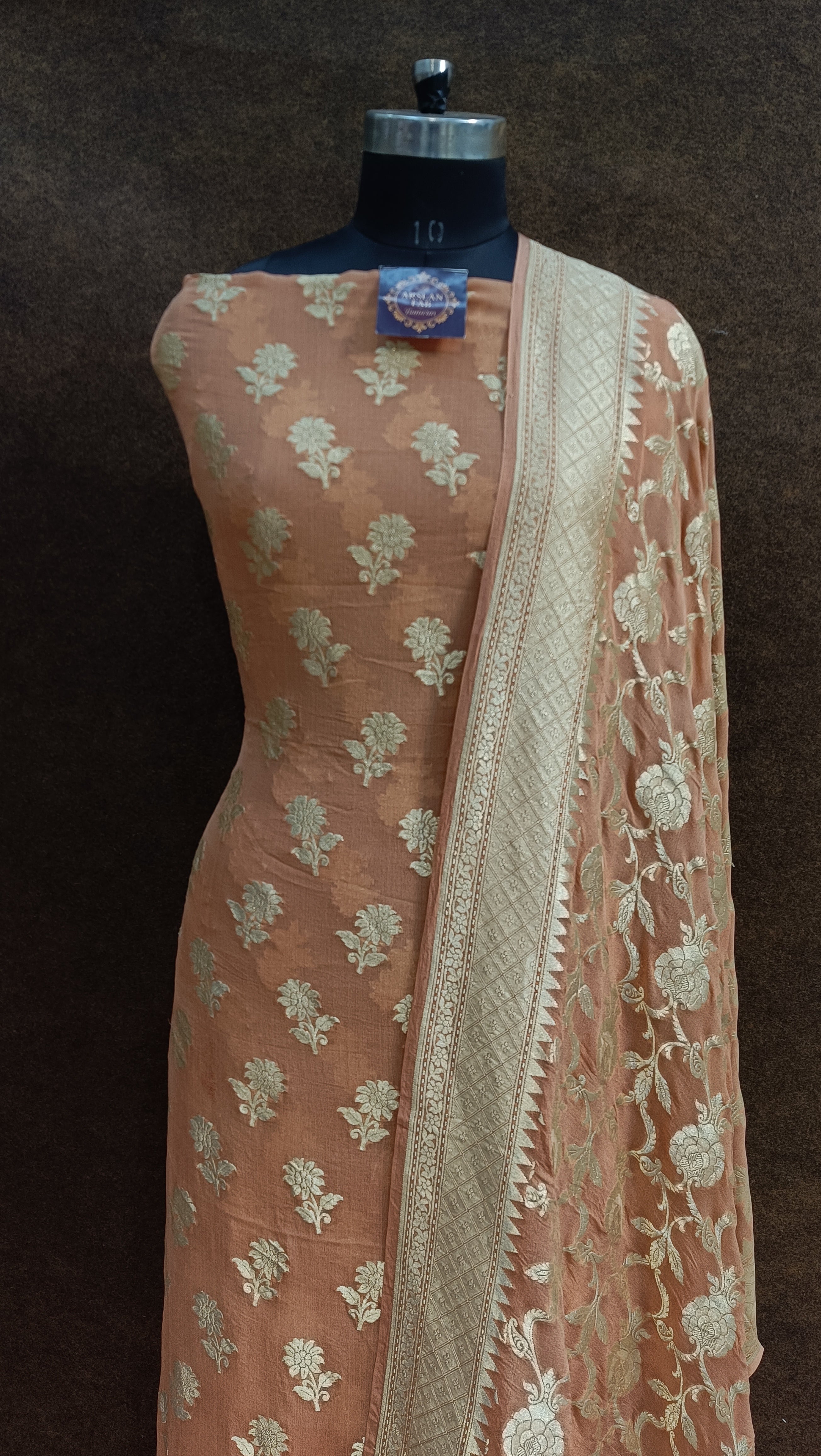 Banarasi pure Khaddi Georjette Peach Shade