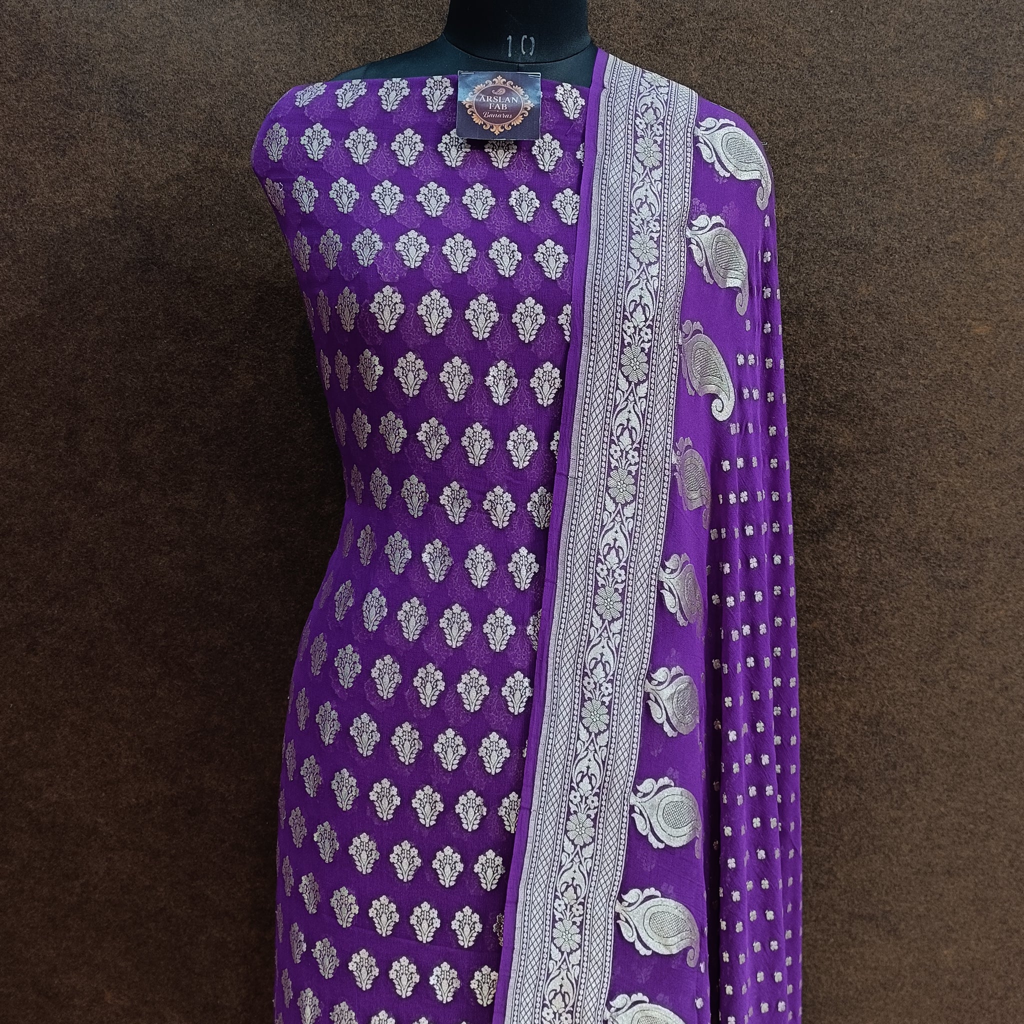 Banarasi Pure Khaddi Georjette Purple Suit