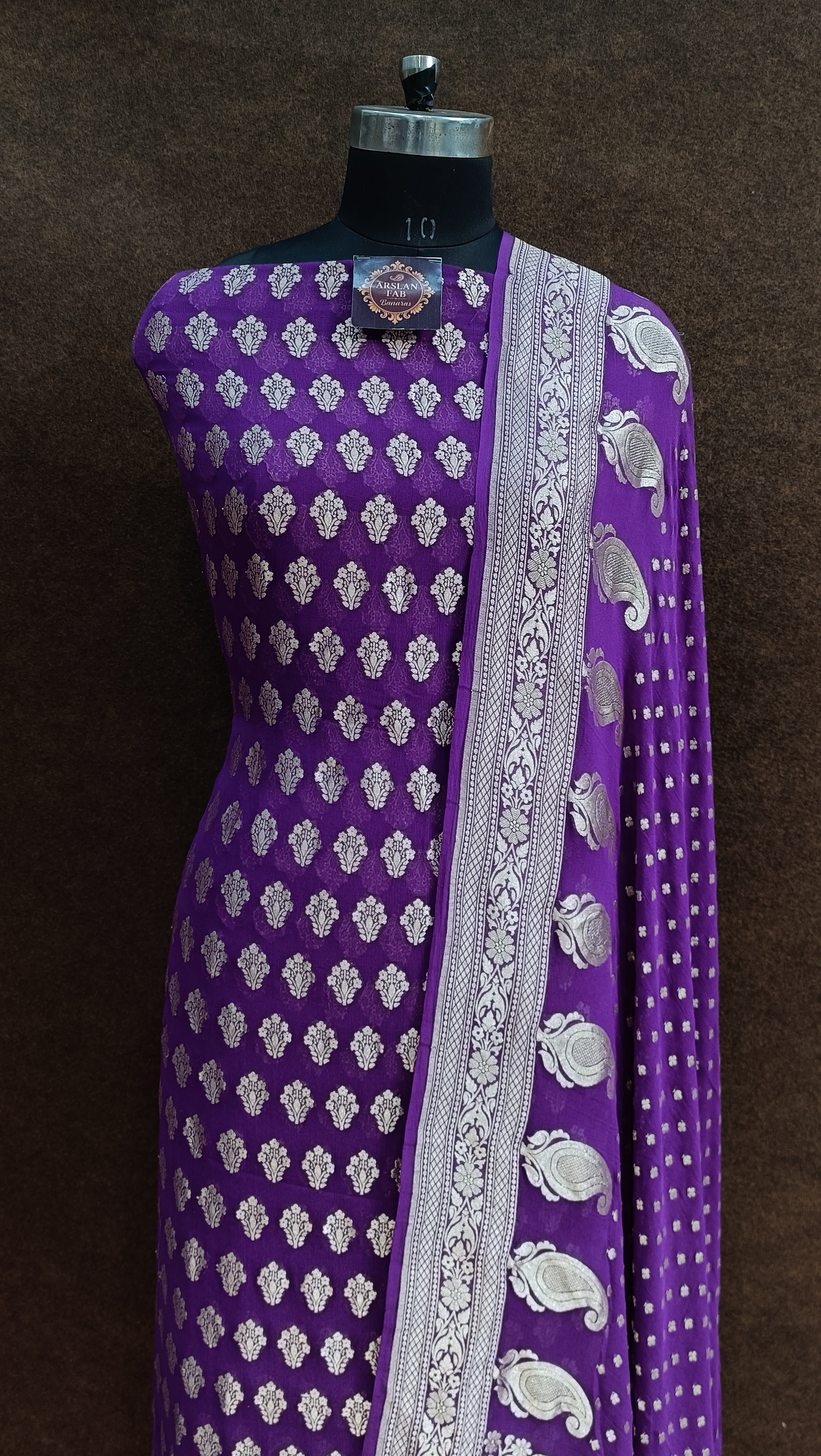 Banarasi Pure Khaddi Georjette Purple Suit