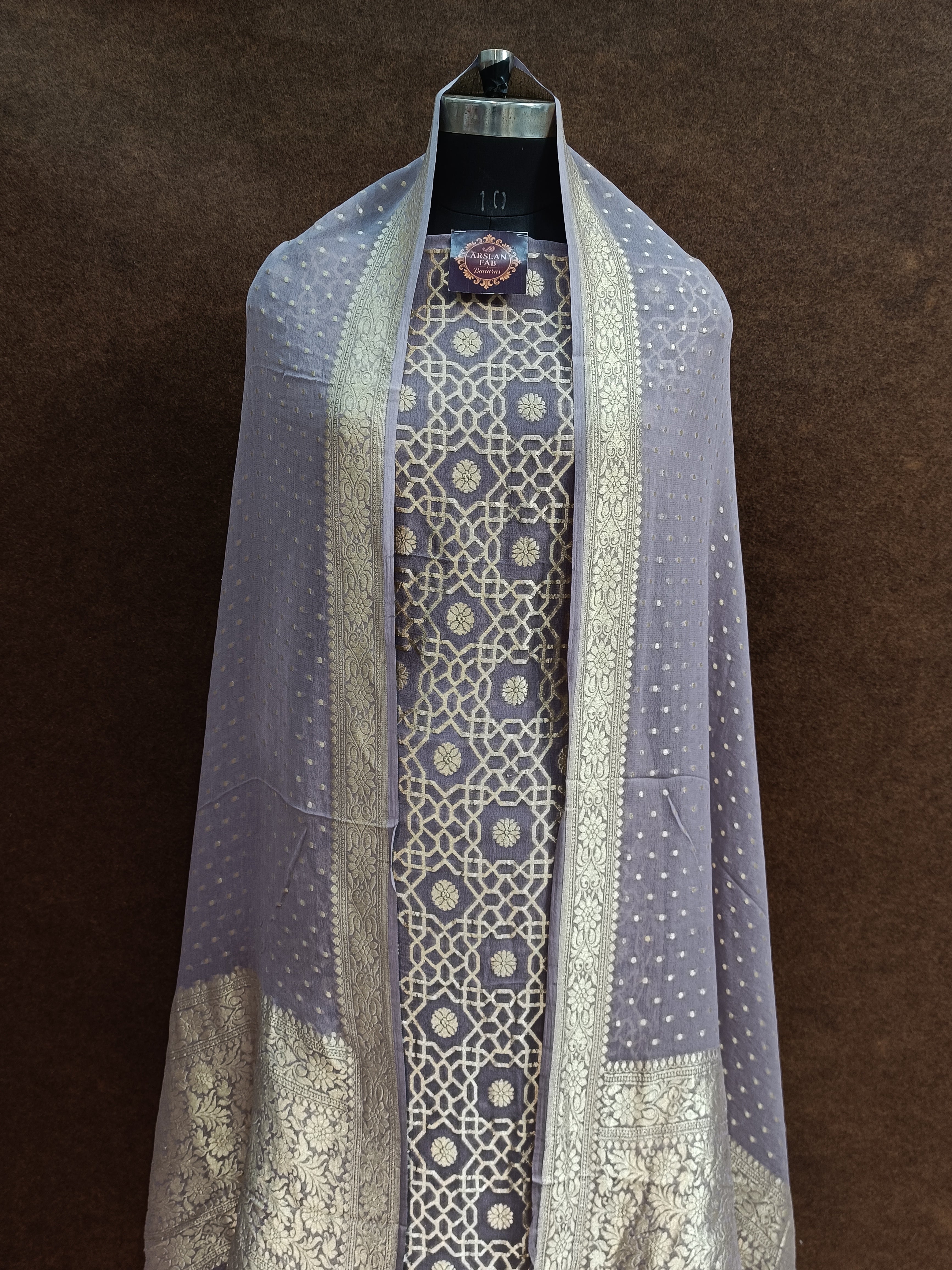 Banarasi Pure Khaddi Georjette Lavender Light Purple Suit