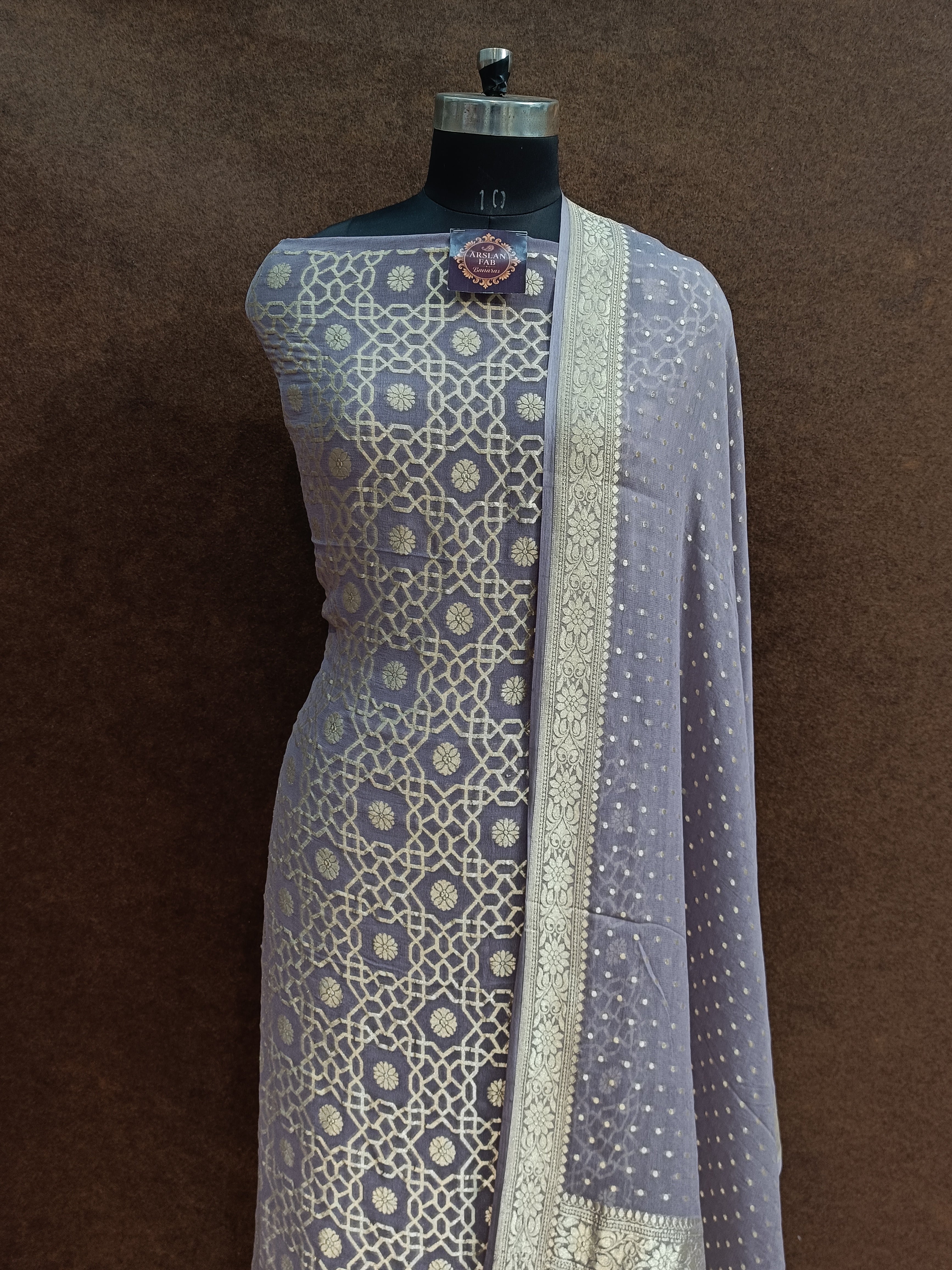 Banarasi Pure Khaddi Georjette Lavender Light Purple Suit