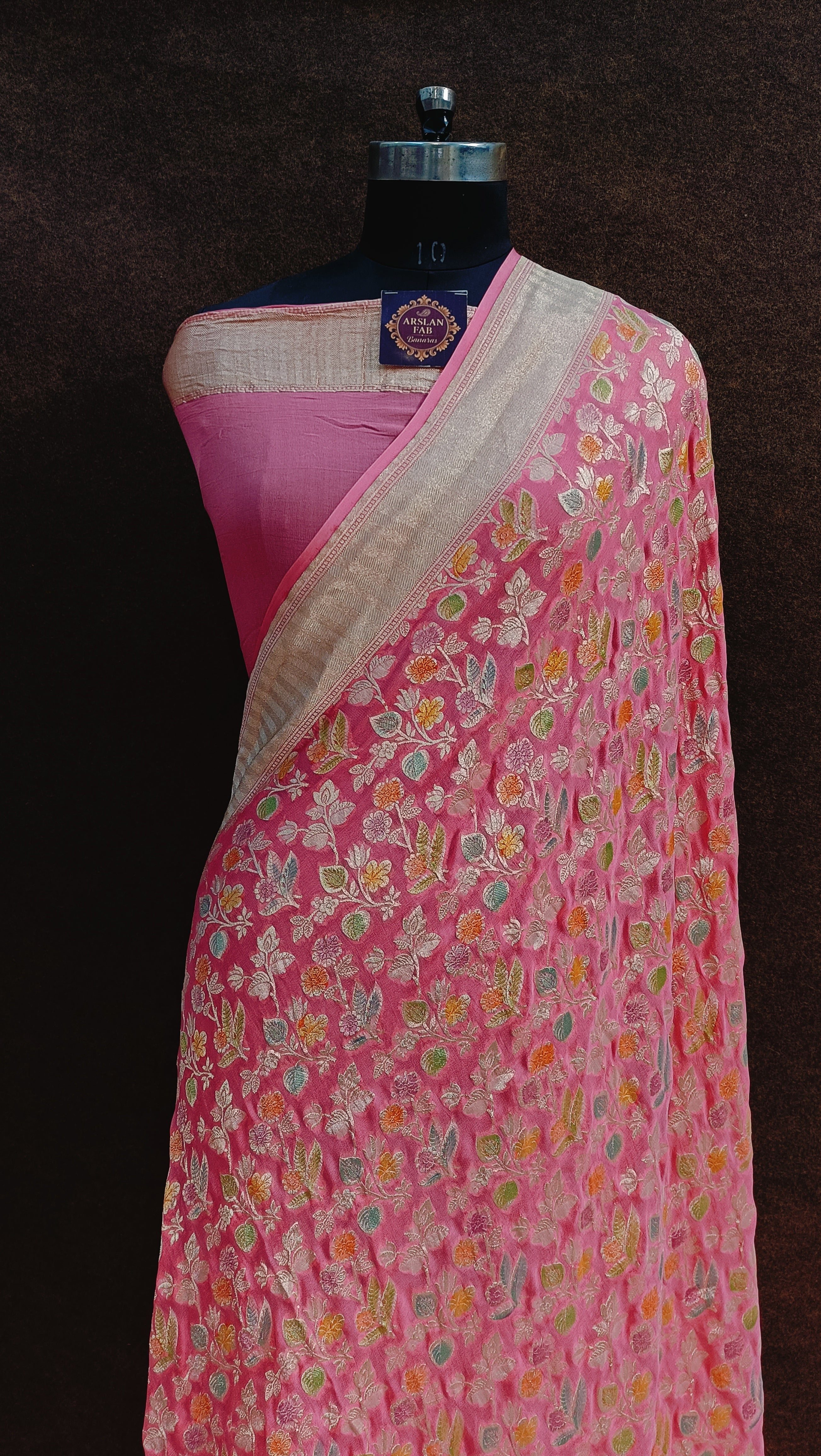Banarasi Pure Khaddi Georjette Meenakari Pink Saree