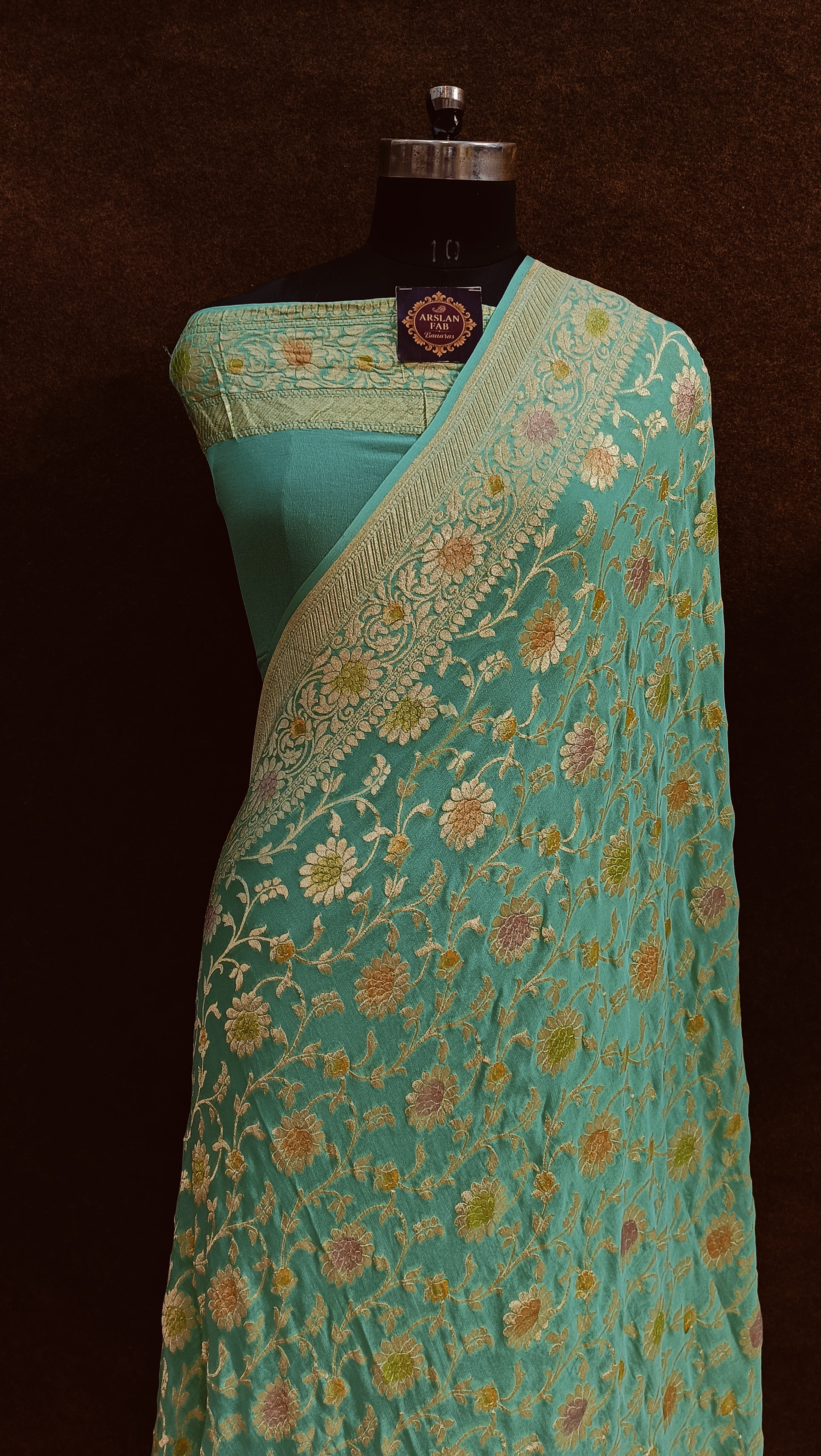 Banarasi Pure Khaddi Georjette Meenakari Turquoise Blue Saree