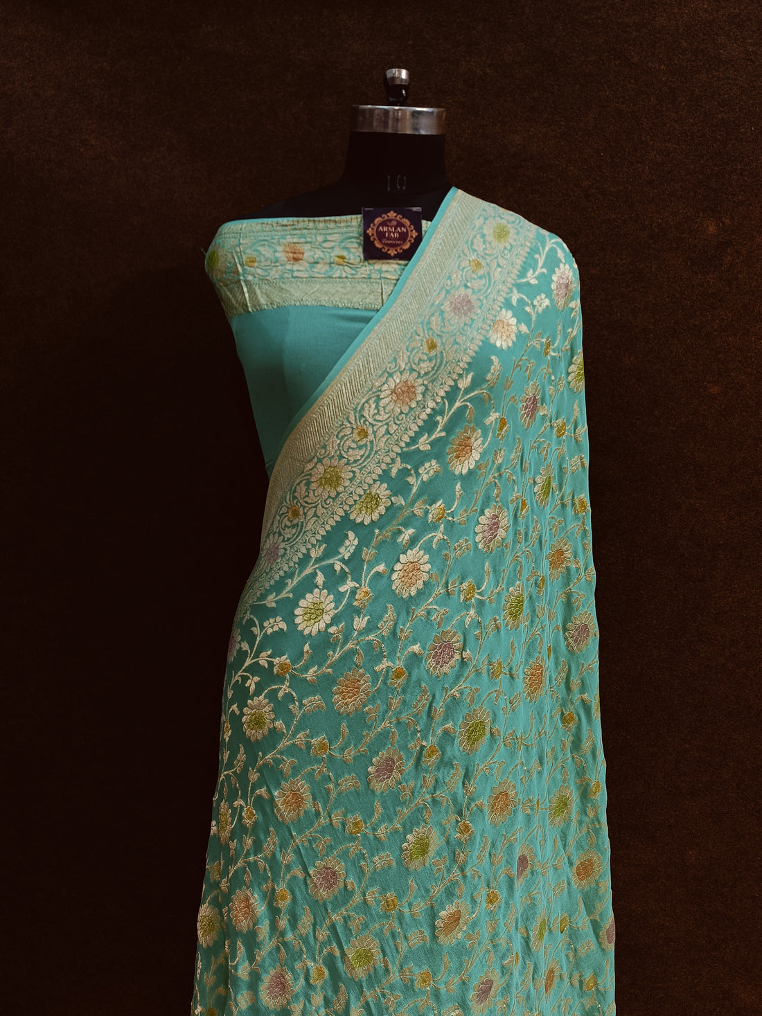 Banarasi Pure Khaddi Georjette Meenakari Turquoise Blue Saree