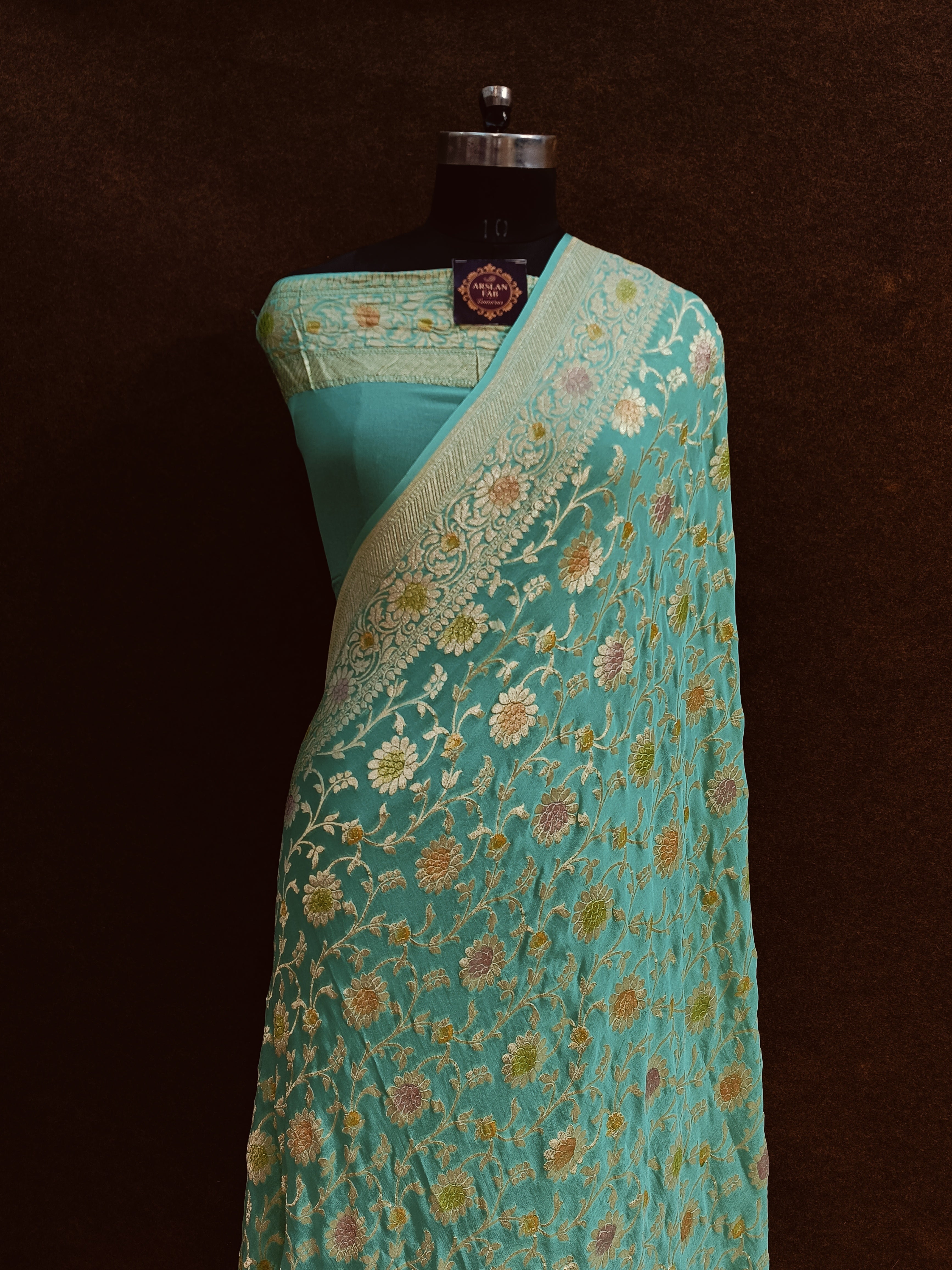 Banarasi Pure Khaddi Georjette Meenakari Turquoise Blue Saree