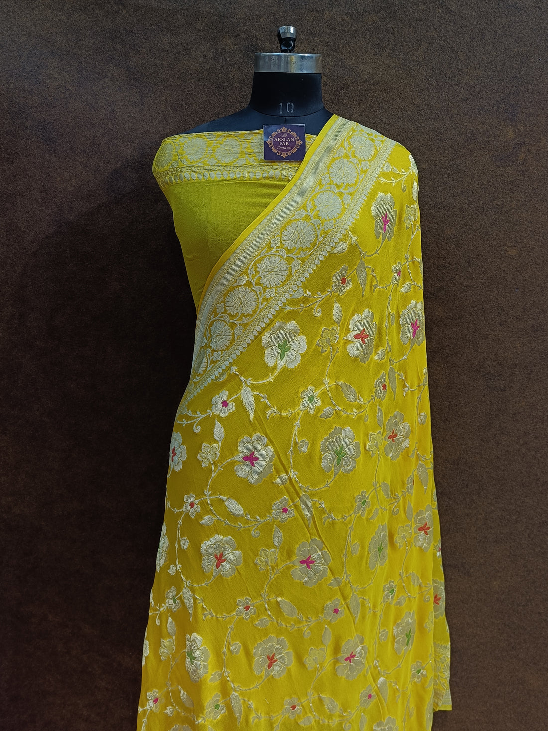 Banarasi Pure Khaddi Georjette Meenakari Yellow Liril Saree